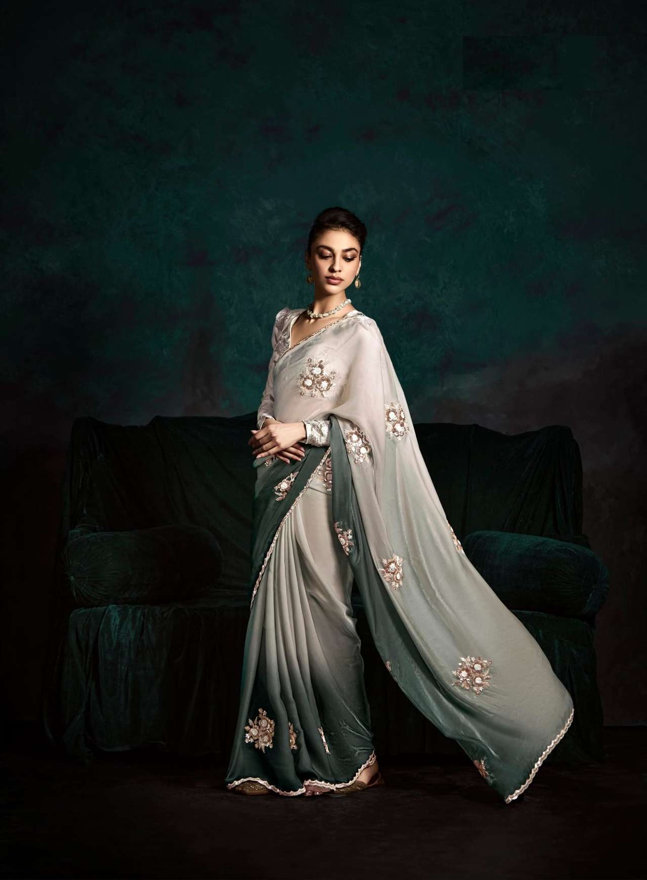 DESIGNER FANCY WEDDING PARTY WEAR INDIAN TISSUE SILK FANCY GREY SAREE COLLECTION SM KM RANGHAT 2172