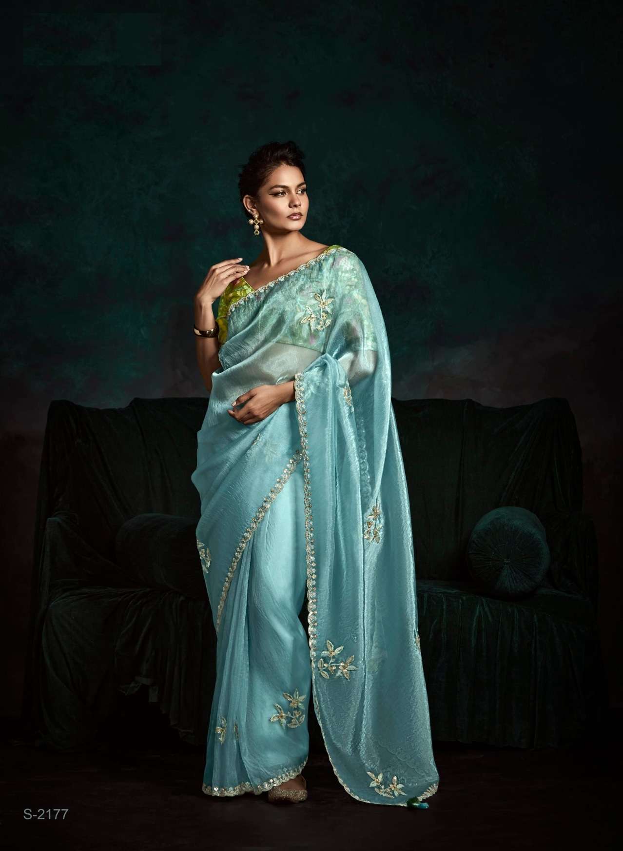 DESIGNER FANCY WEDDING PARTY WEAR INDIAN TISSUE SILK FANCY SKY BLUE SAREE COLLECTION SM KM RANGHAT 2177