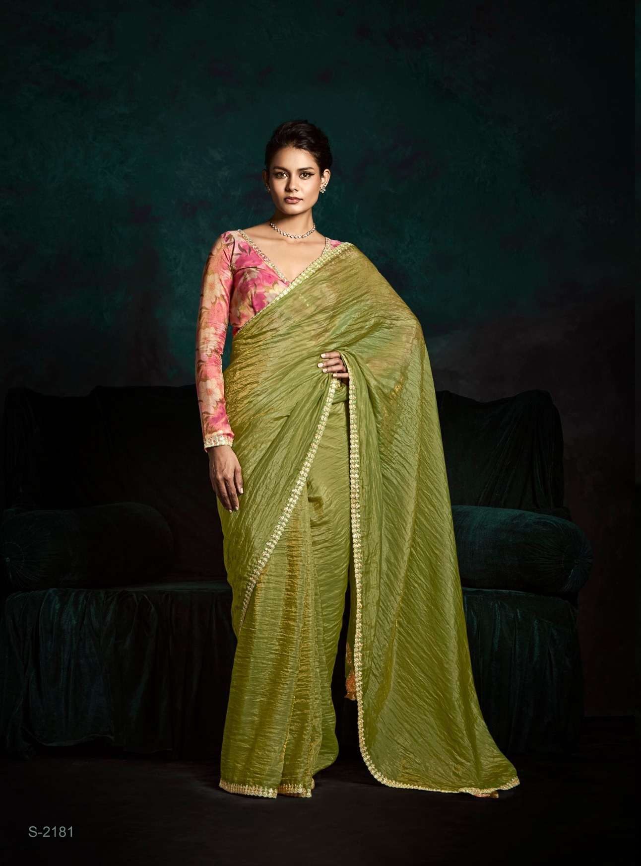 DESIGNER FANCY WEDDING PARTY WEAR INDIAN TISSUE SILK FANCY GREEN SAREE COLLECTION SM KM RANGHAT 2181