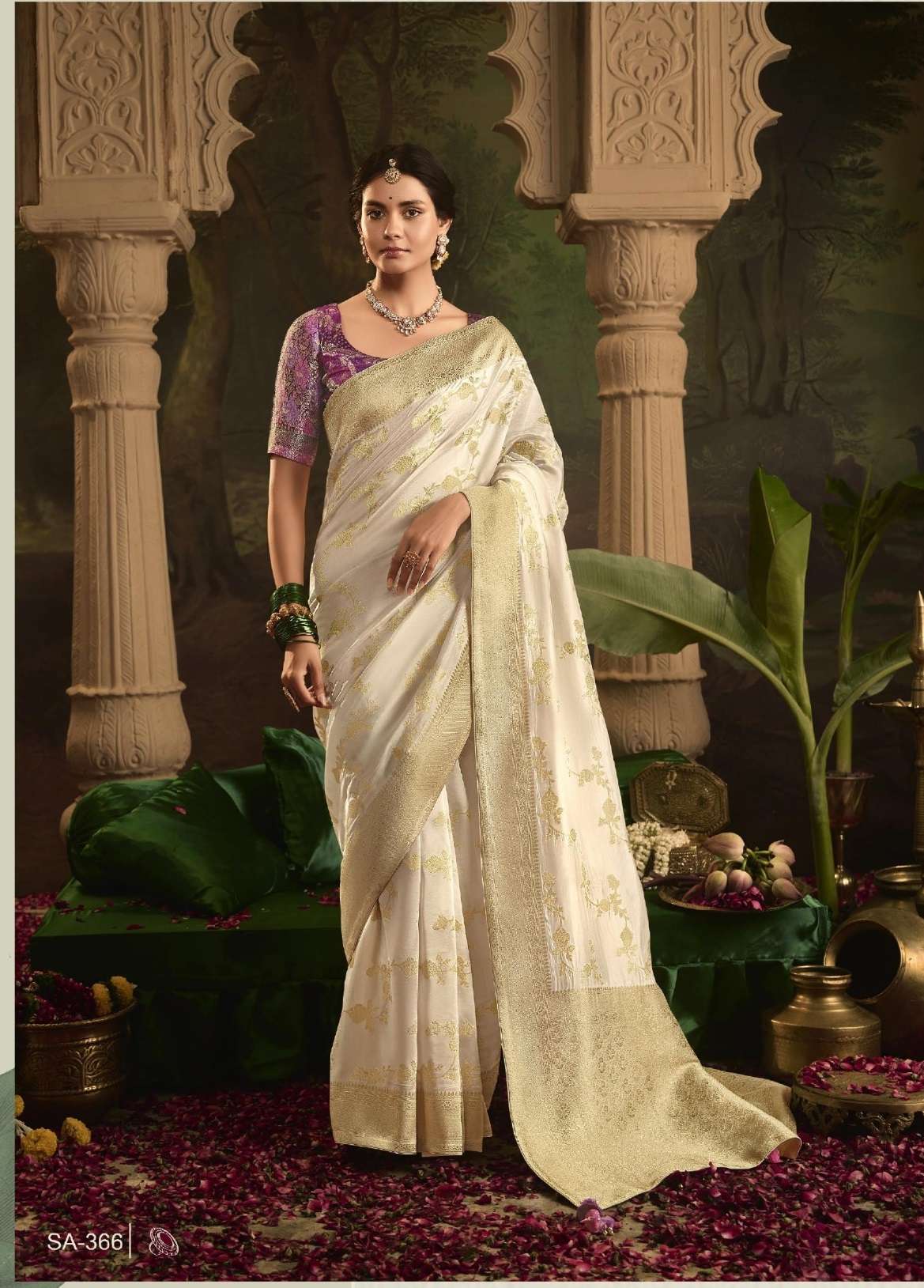 DESIGNER FANCY WEDDING PARTY WEAR INDIAN WHITE SILK SAREE COLLECTION SM KM RAAS 366