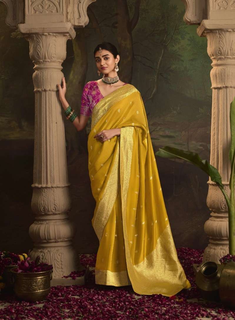 DESIGNER FANCY WEDDING PARTY WEAR INDIAN YELLOW SILK SAREE COLLECTION SM KM RAAS 363