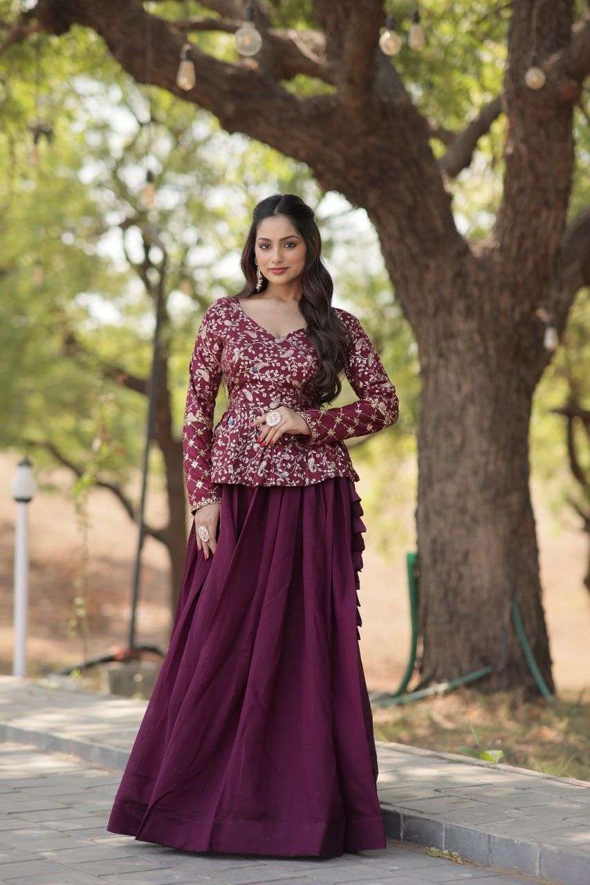 DESIGNER FANCY WEDDING PARTY WEAR MAGENTA SHIMMAR SILK LEHENGA BLOUSE COLLECTION LW 7117A