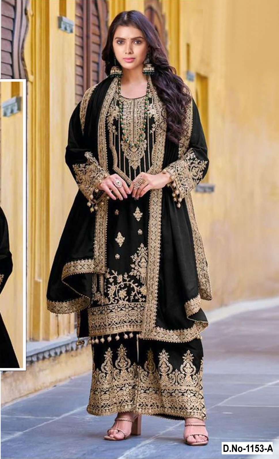 DESIGNER FANCY WEDDING PARTY WEAR PAKISTANI PREMIUM VISCOSE VELVET BLACK SALWAR SUIT SHF 1153 A