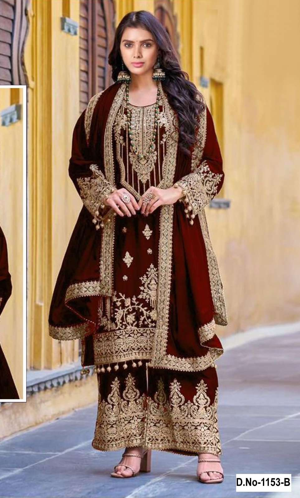 DESIGNER FANCY WEDDING PARTY WEAR PAKISTANI PREMIUM VISCOSE VELVET MAROON SALWAR SUIT SHF 1153 B