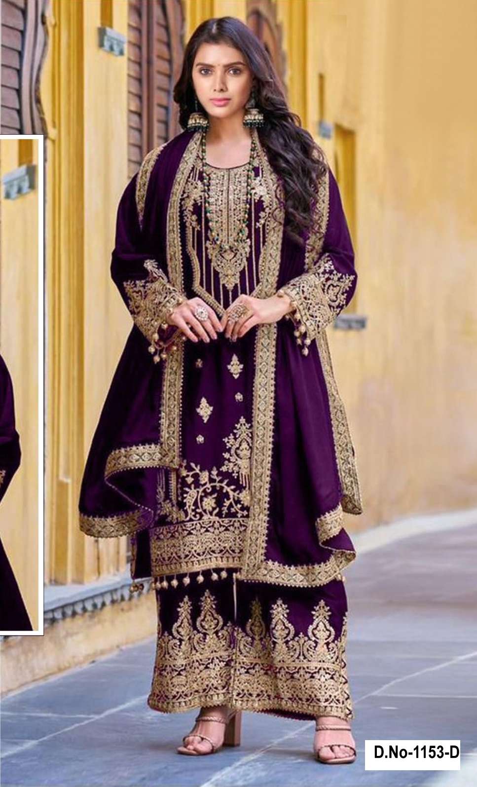 DESIGNER FANCY WEDDING PARTY WEAR PAKISTANI PREMIUM VISCOSE PURPLE VELVET SALWAR SUIT SHF 1153 D