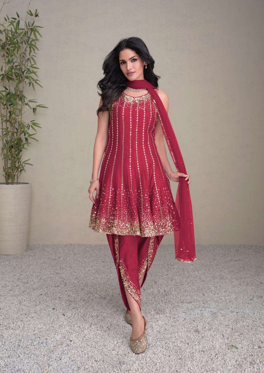 DESIGNER FANCY WEDDING PARTY WEAR PREMIUM PINK SILK SALWAR SUIT SY JASHN 5459 B