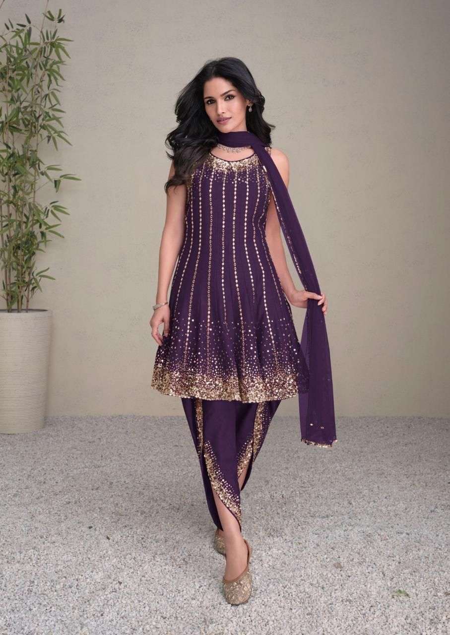 DESIGNER FANCY WEDDING PARTY WEAR PREMIUM PURPLE SILK SALWAR SUIT SY JASHN 5459 D