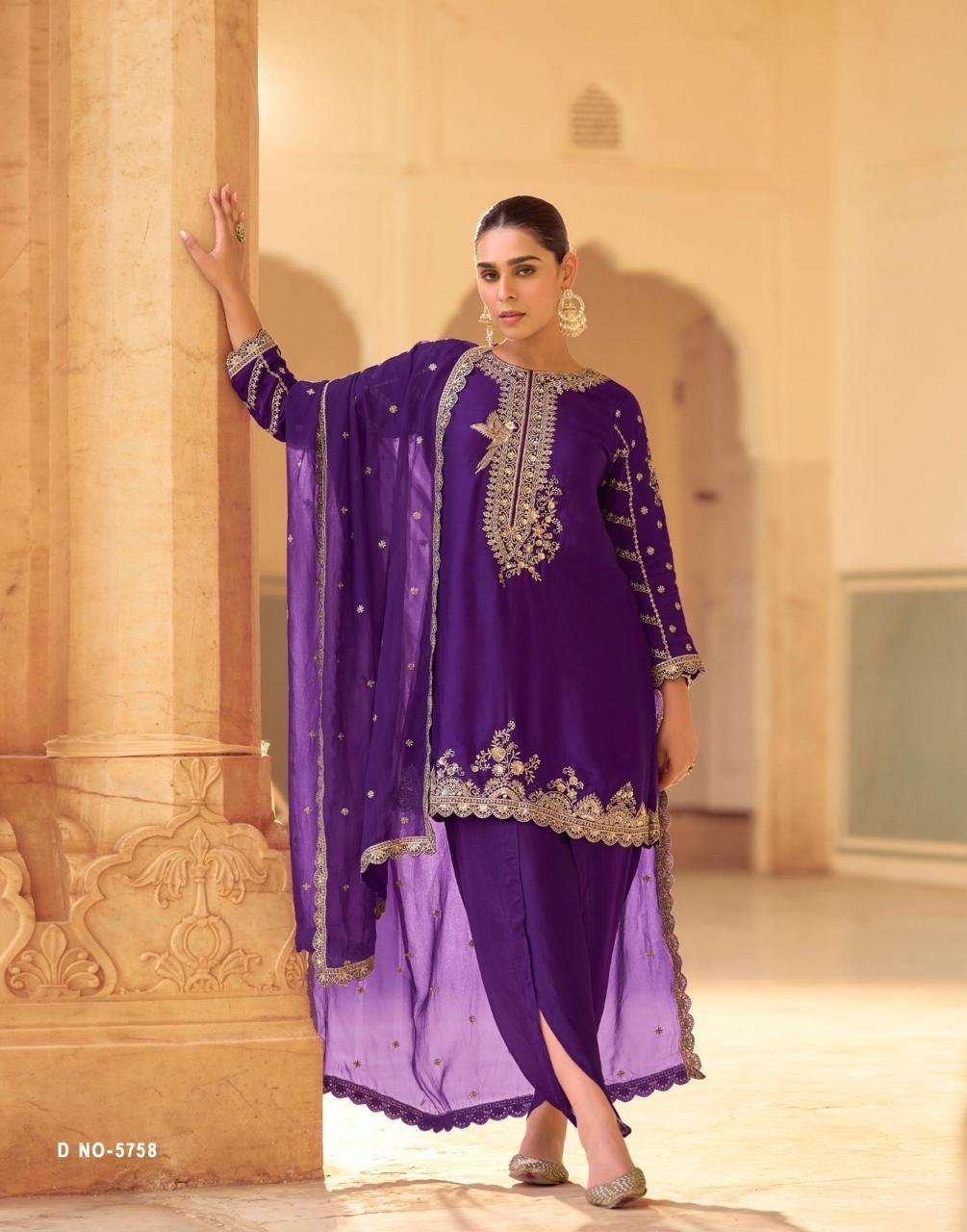 DESIGNER FANCY WEDDING PARTY WEAR PREMIUM SILK PURPLE SALWAR SUIT SY SIYA 5758