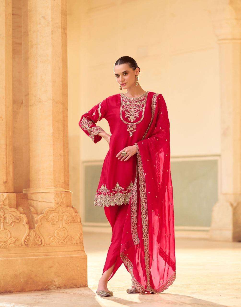 DESIGNER FANCY WEDDING PARTY WEAR PREMIUM SILK RED SALWAR SUIT SY SIYA 5759