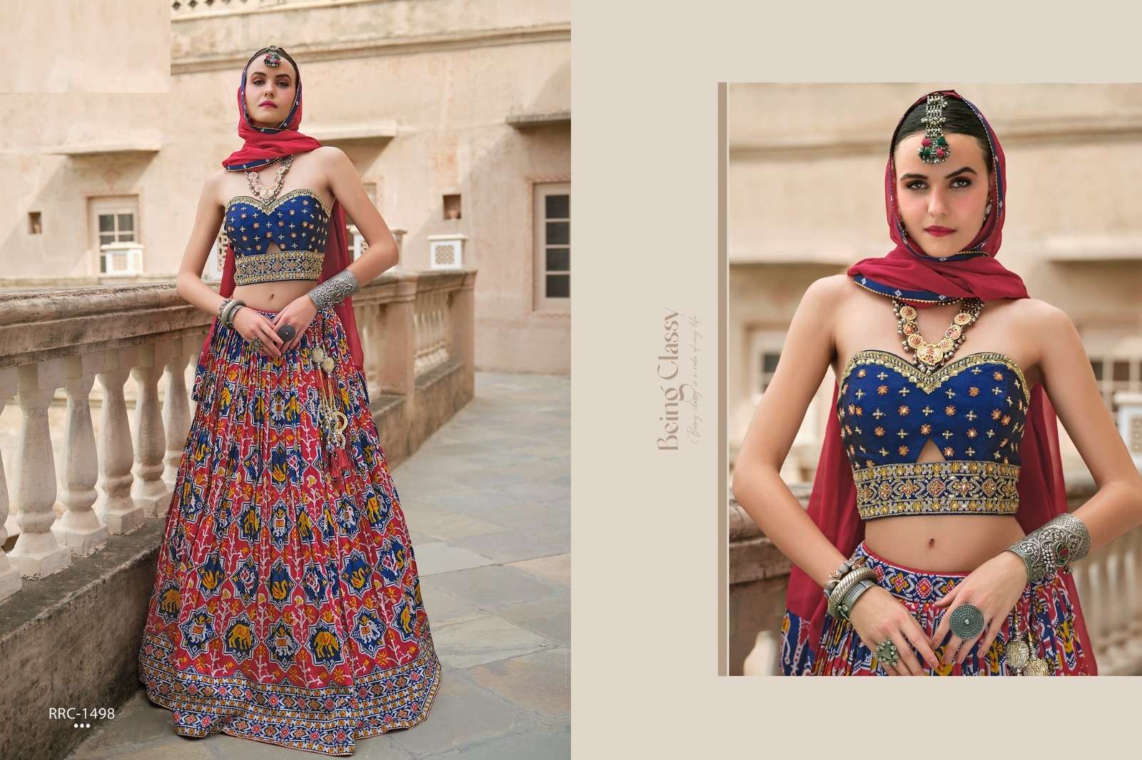 DESIGNER FANCY WEDDING PARTY WEAR SMOOTH SILK RED BLUE LEHENGA CHOLI WITH GEORGETTE DUPATTA SM RW SHIVANGI 1498A