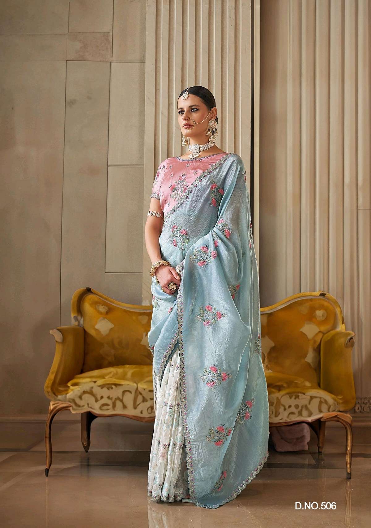 DESIGNER FANCY WEDDING PARTY WEAR TISSUE SILK HEAVY SKY BLUE SAREE DESIGNER COLLECTION SM KALAJAMUN 506