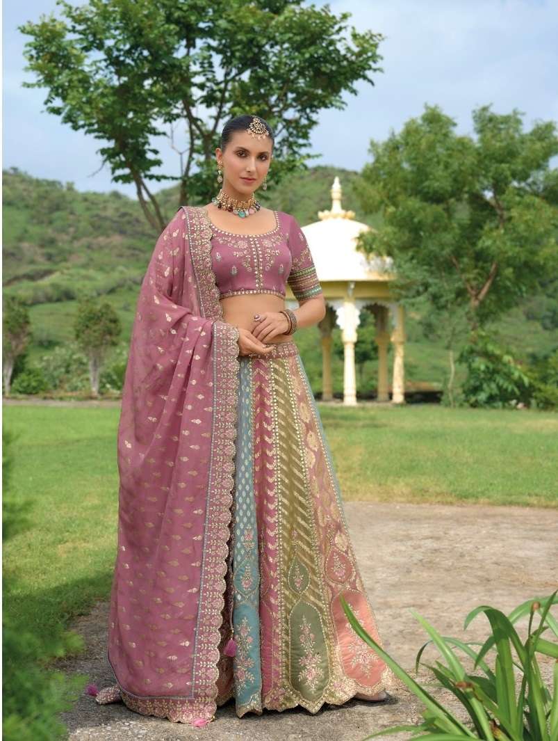 DESIGNER FANCY WEDDING WEAR INDIAN HEAVY SILK BADAMI BRIDAL LEHENGA CHOLI WITH HAND WORK SM AANARA 7403