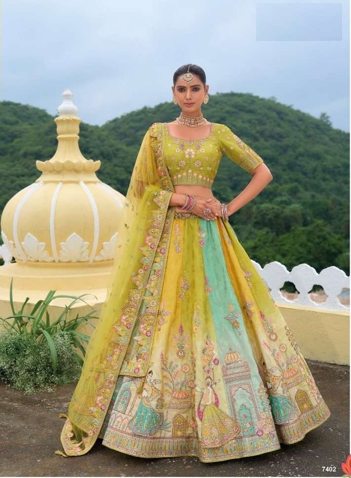 DESIGNER FANCY WEDDING WEAR INDIAN HEAVY SILK GREEN BRIDAL LEHENGA CHOLI WITH HAND WORK SM AANARA 7402