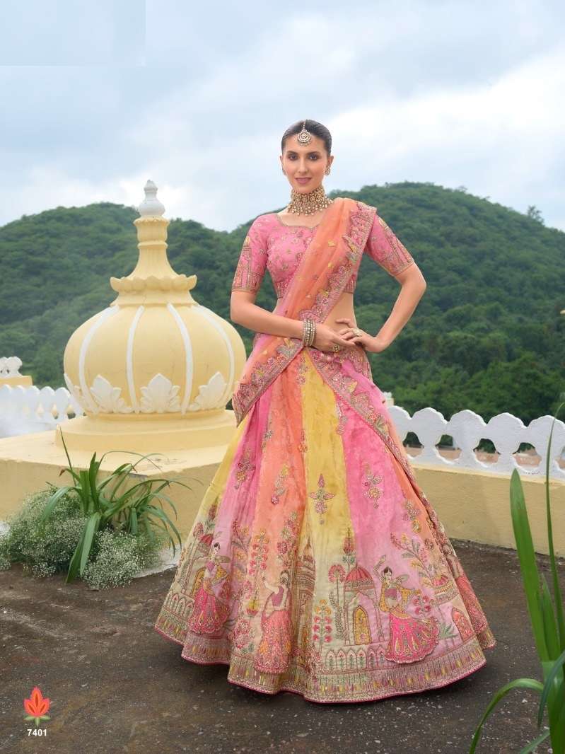 DESIGNER FANCY WEDDING WEAR INDIAN HEAVY SILK PINK BRIDAL LEHENGA CHOLI WITH HAND WORK SM AANARA 7401