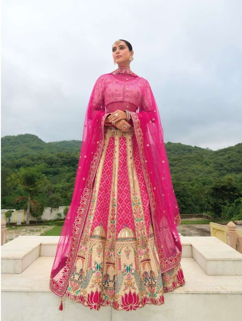 DESIGNER FANCY WEDDING WEAR INDIAN HEAVY SILK RANI PINK BRIDAL LEHENGA CHOLI WITH HAND WORK SM AANARA 7409