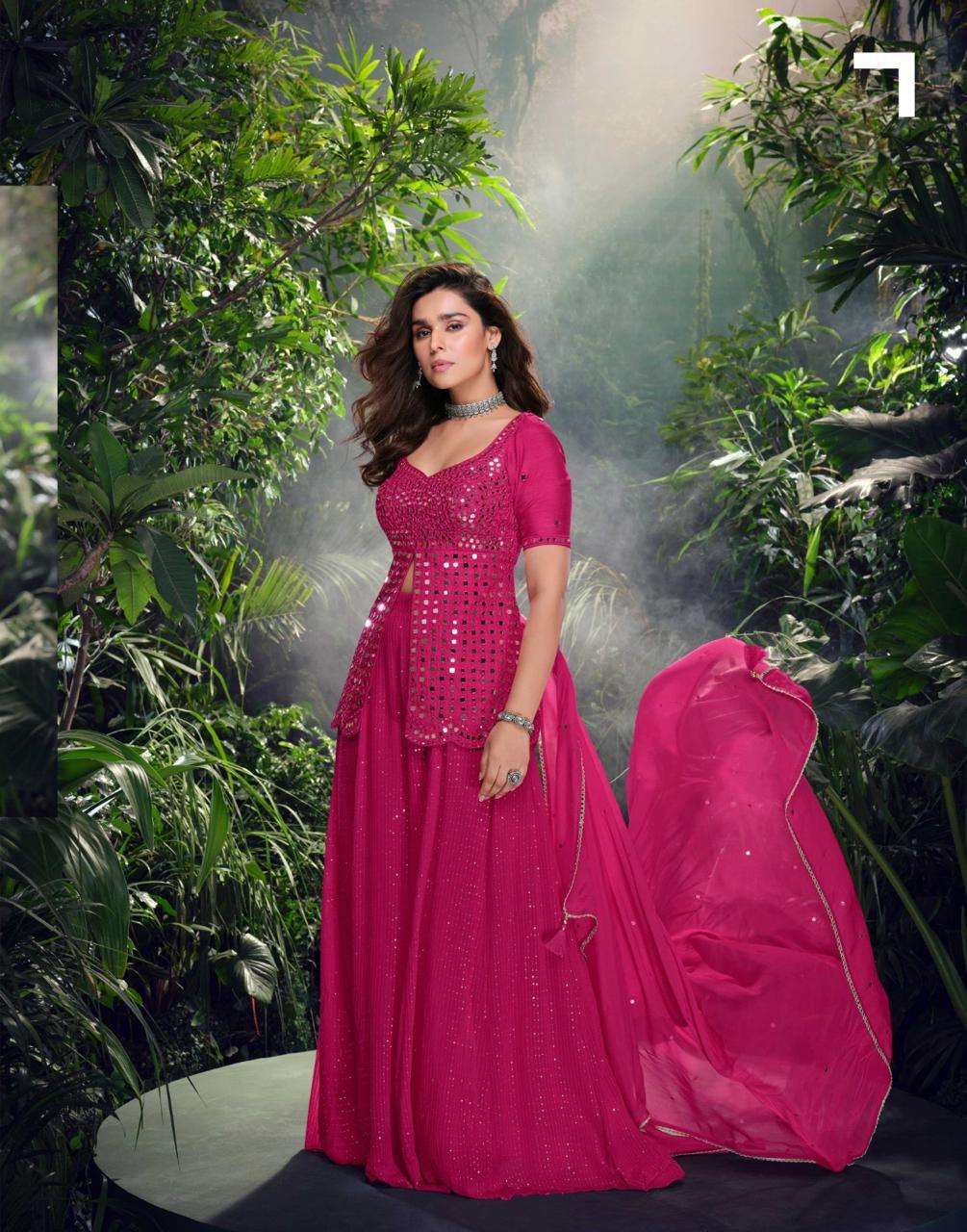 DESIGNER INDIAN WEDDING PARTY WEAR CHINON RANI PINK SHARARA PALAZZO SALWAR SUIT SY SHIVANI 5699