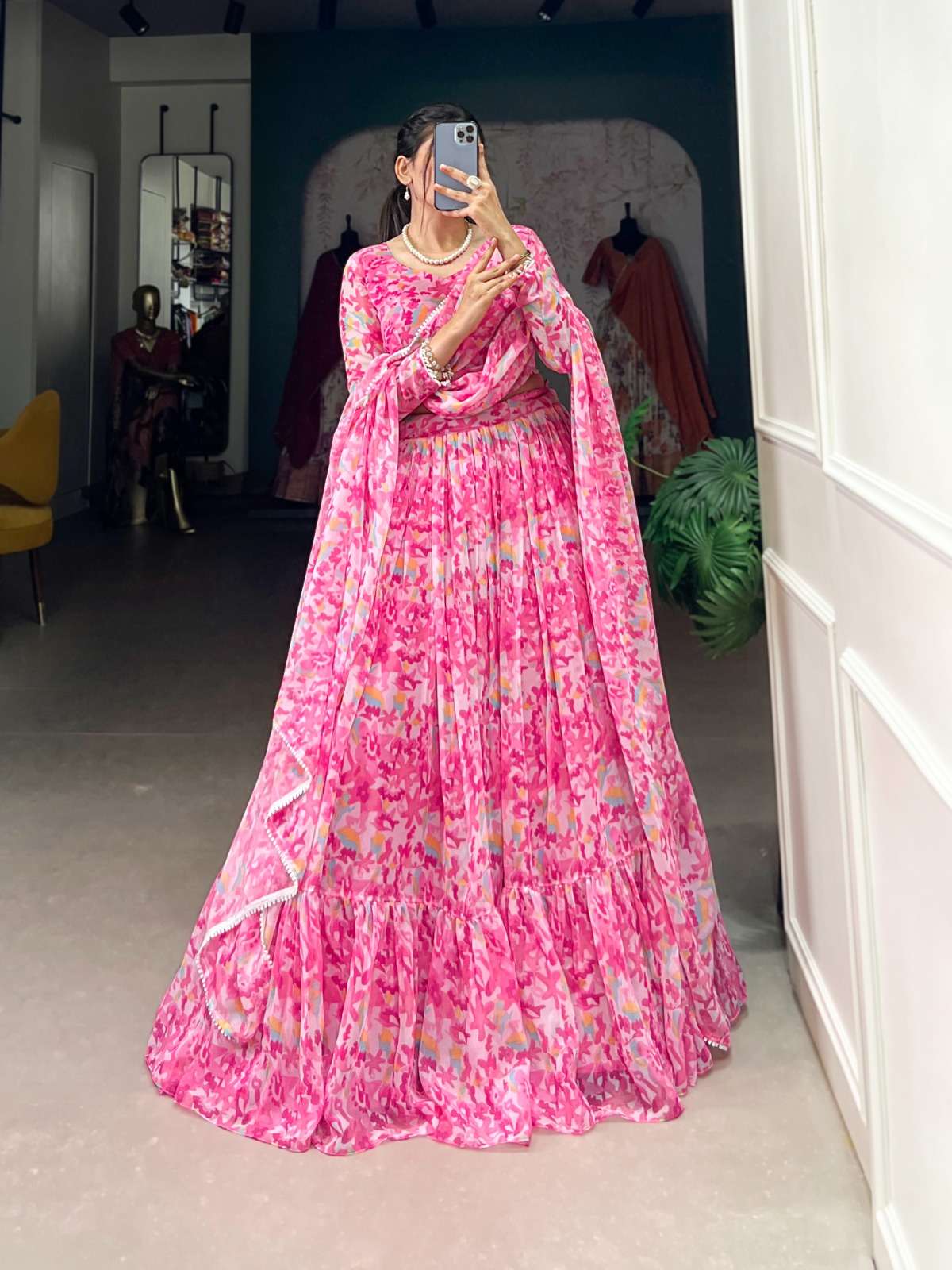 DESIGNER PINK GEORGETTE PARTY WEDDING FUNCTION WEAR LEHENGAS PC 1029