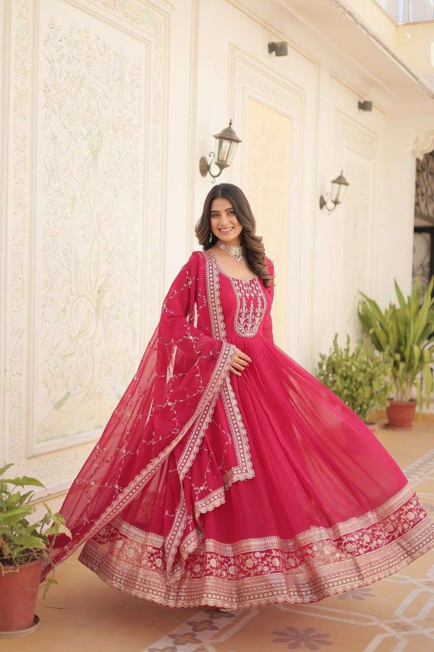 DESIGNER WEDDING PARTY WEAR HEAVY BLOMMING GEORGETTE PINK ANARKALI SALWAR SUIT GOWN 9179 B