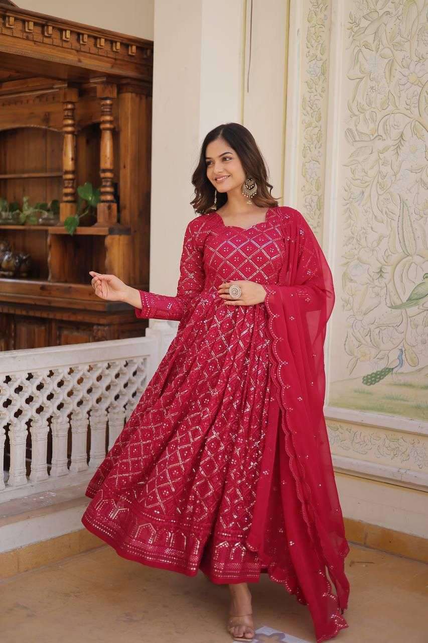 DESIGNER WEDDING PARTY WEAR HEAVY BLOMMING RED ANARKALI SALWAR SUIT GOWN LW 9165B