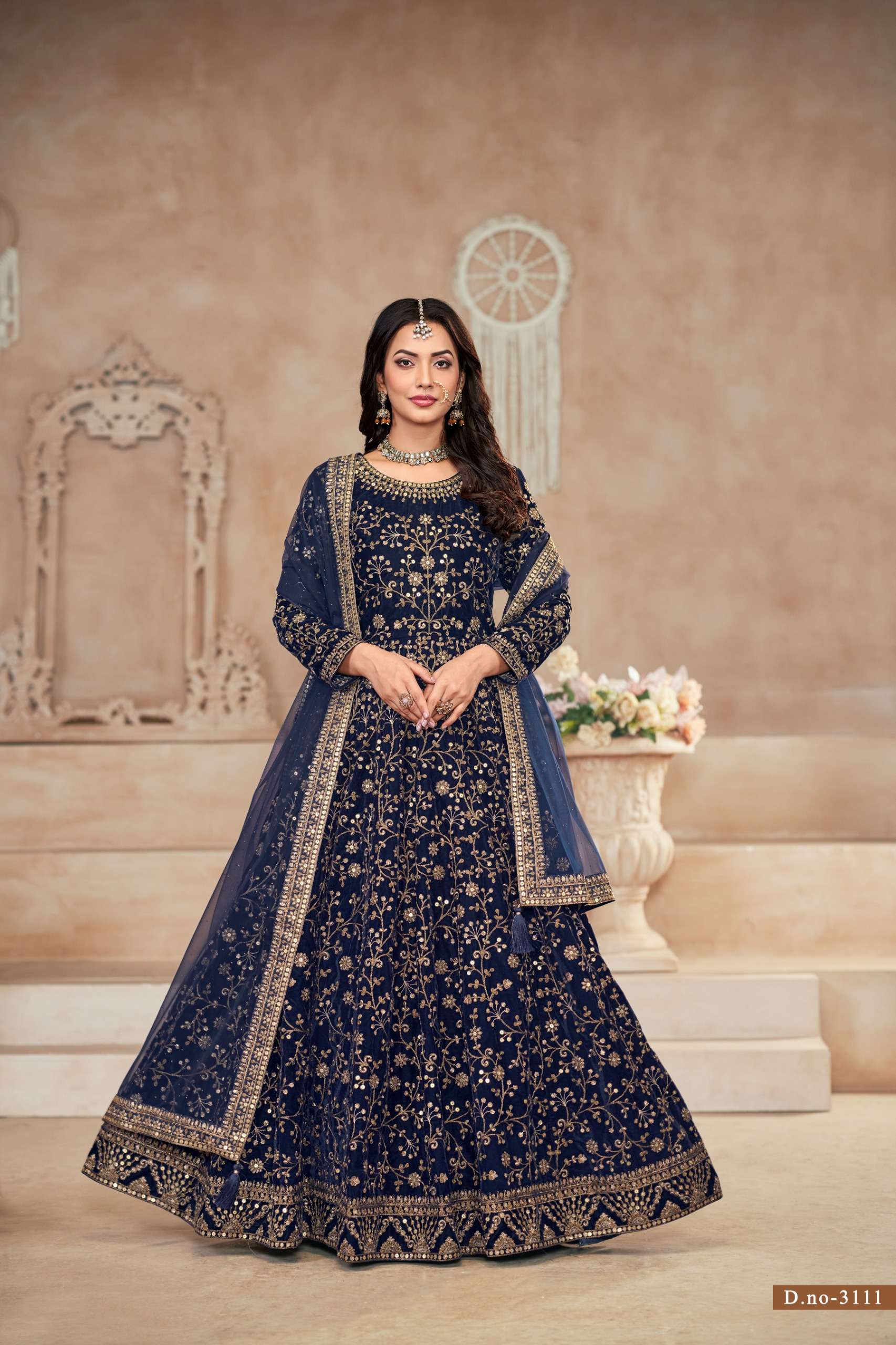 DESIGNER WEDDING PARTY WEAR HEAVY BLUE VELVET ANARKALI SALWAR SUIT GOWN ANY TWISHA 3111