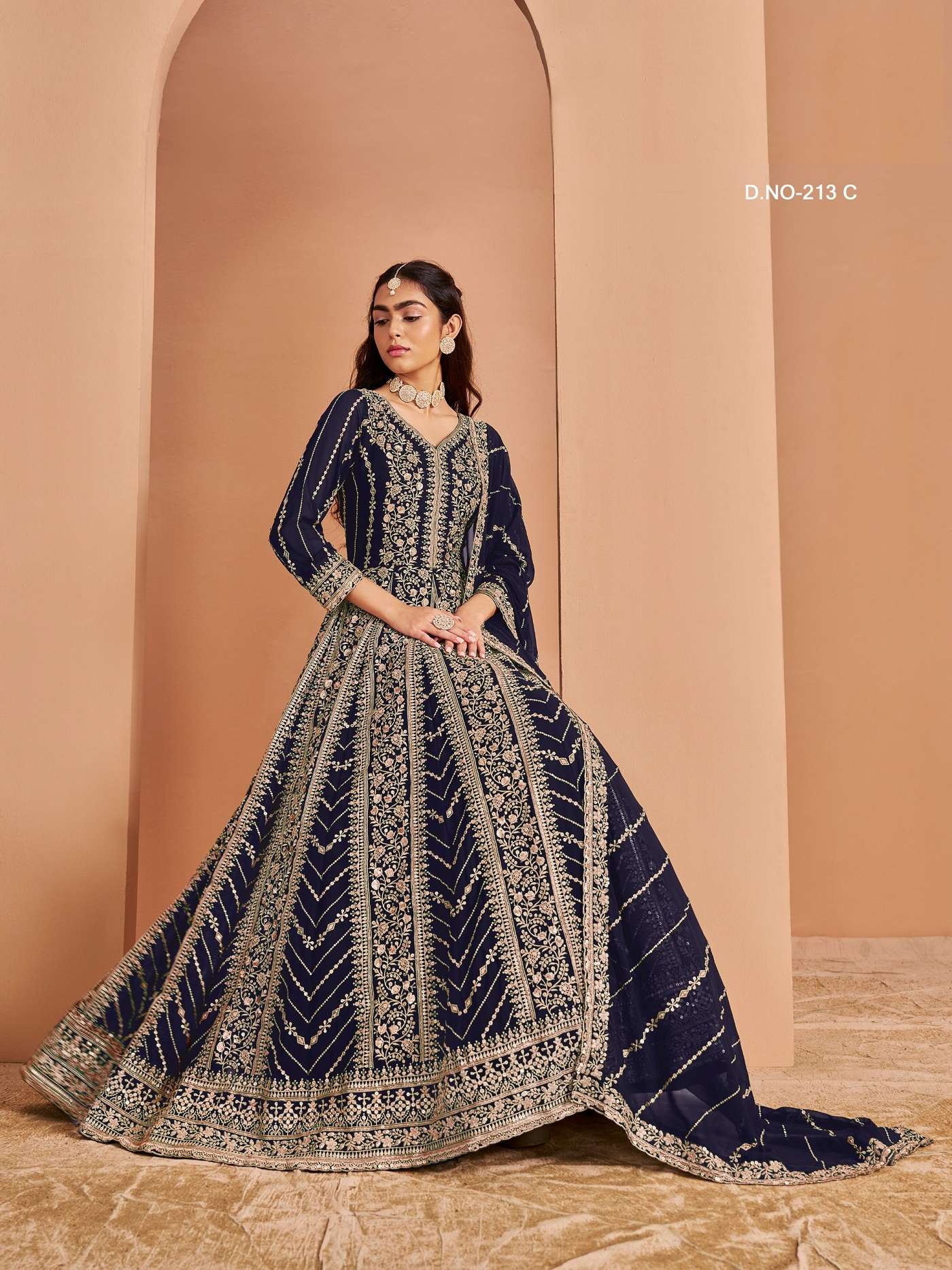 DESIGNER WEDDING PARTY WEAR HEAVY FAUX GEORGETTE BLUE ANARKALI SALWAR SUIT GOWN ANY 213 C