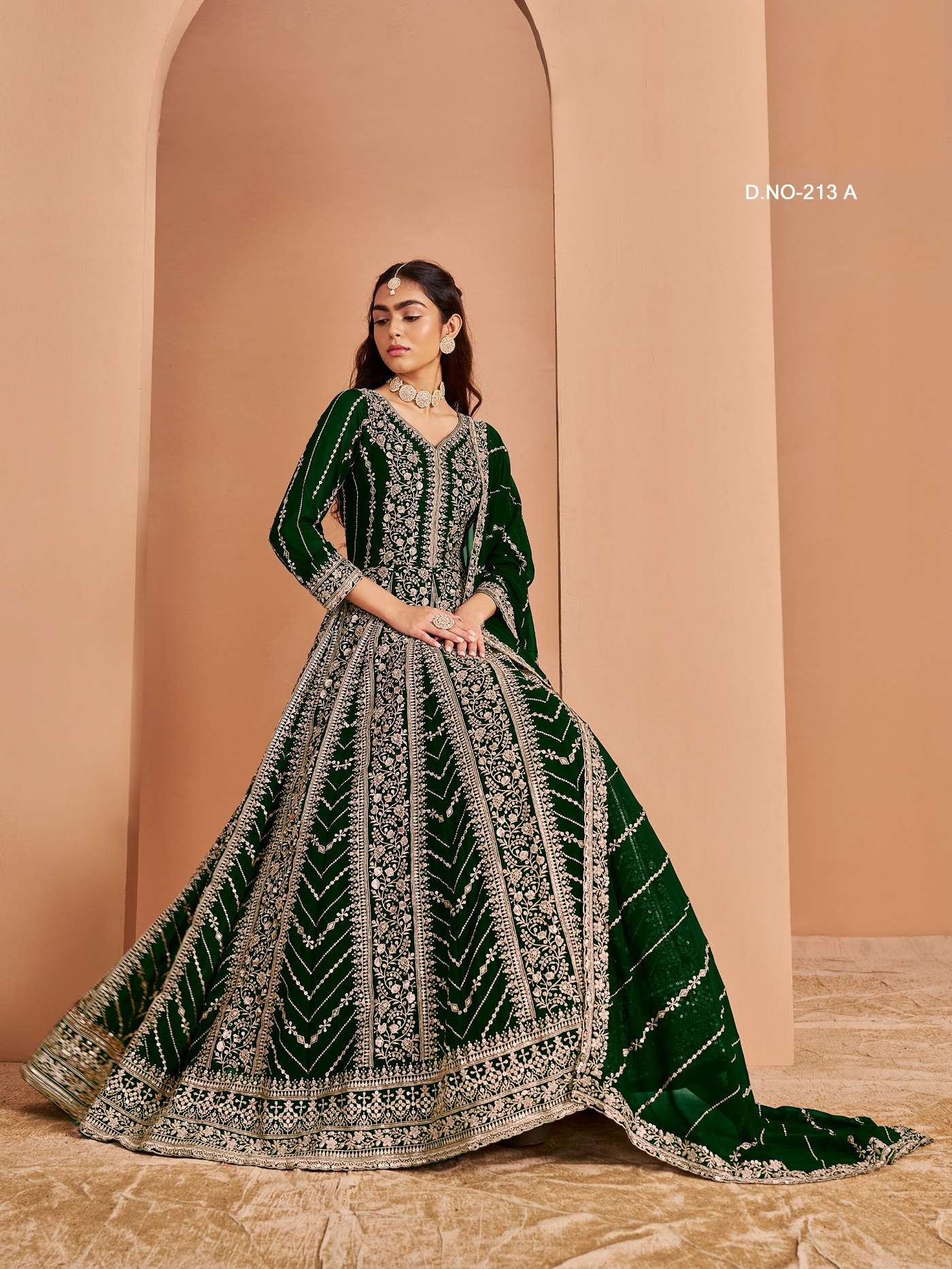 DESIGNER WEDDING PARTY WEAR HEAVY FAUX GEORGETTE GREEN ANARKALI SALWAR SUIT GOWN ANY 213 A