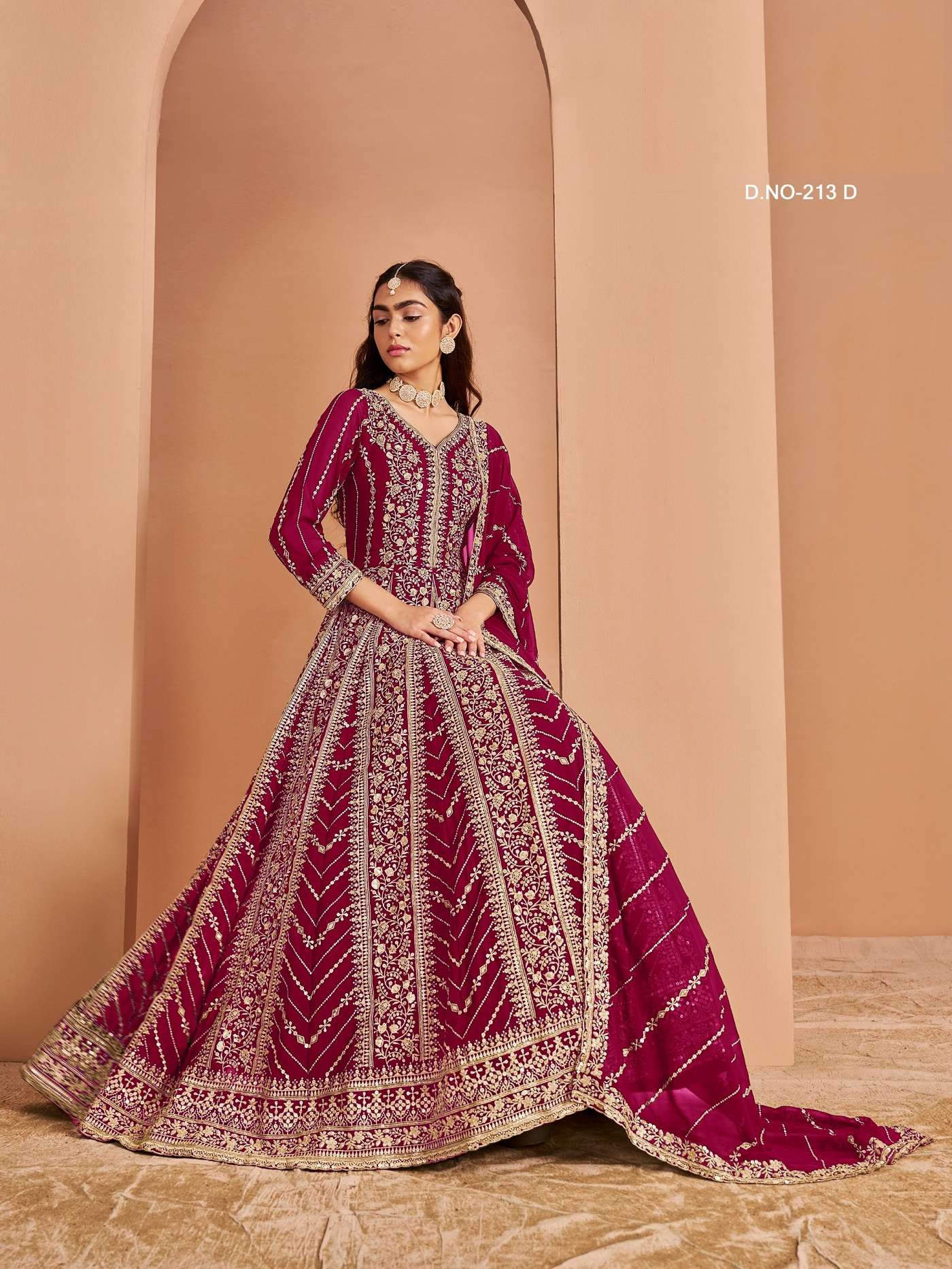 DESIGNER WEDDING PARTY WEAR HEAVY FAUX GEORGETTE RANI PINK ANARKALI SALWAR SUIT GOWN ANY 213 D