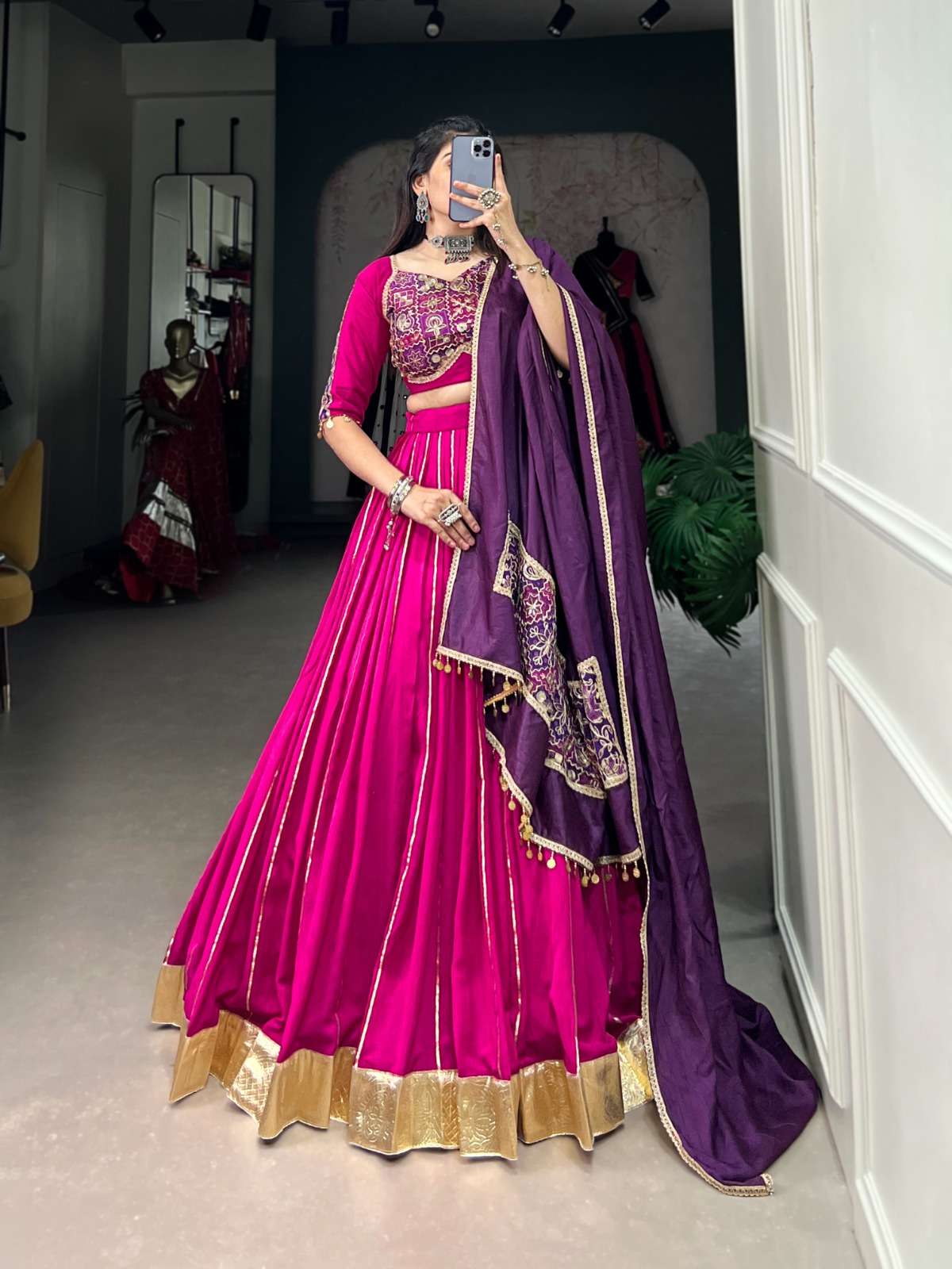 INDIAN DESIGNER BOLLYWOOD WEDDING PARTY WEAR PINK CHANDERI SILK LEHENGA CHOLI PC 1735 B