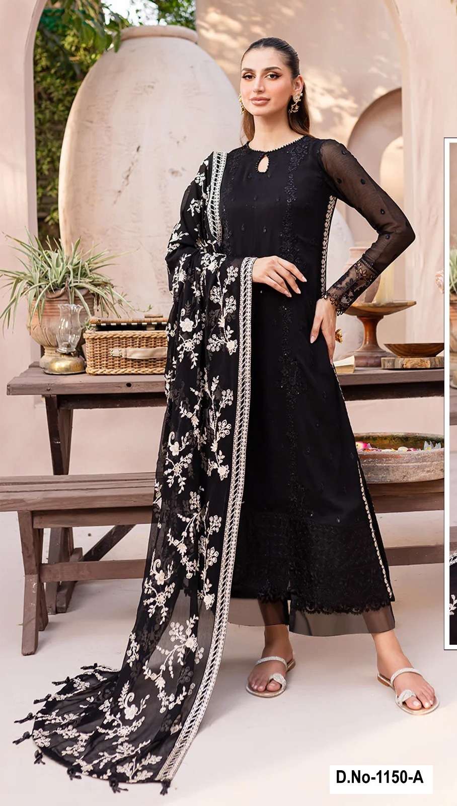 INDIAN DESIGNER FANCY WEDDING PARTY WEAR FAUX GEORGETTE BLACK PAKISTANI STRAIGHT SALWAR SUIT SHF 1150A