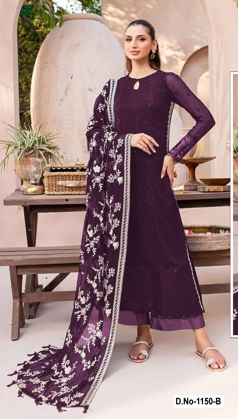 INDIAN DESIGNER FANCY WEDDING PARTY WEAR FAUX GEORGETTE WINE PAKISTANI STRAIGHT SALWAR SUIT SHF 1150B