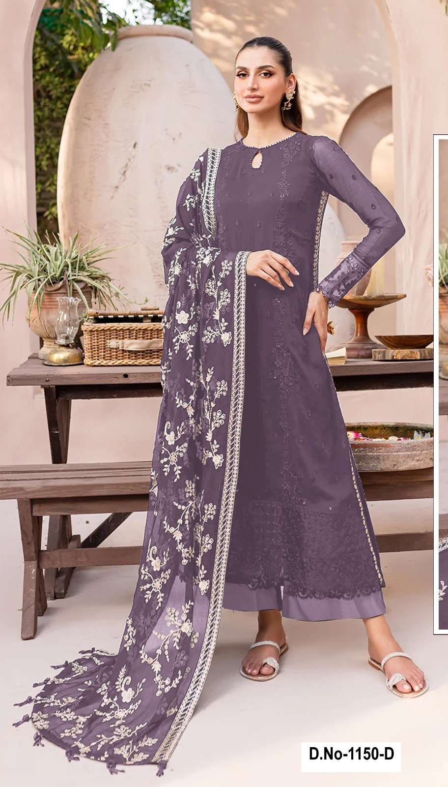 INDIAN DESIGNER FANCY WEDDING PARTY WEAR FAUX GEORGETTE LAVENDER PAKISTANI STRAIGHT SALWAR SUIT SHF 1150D