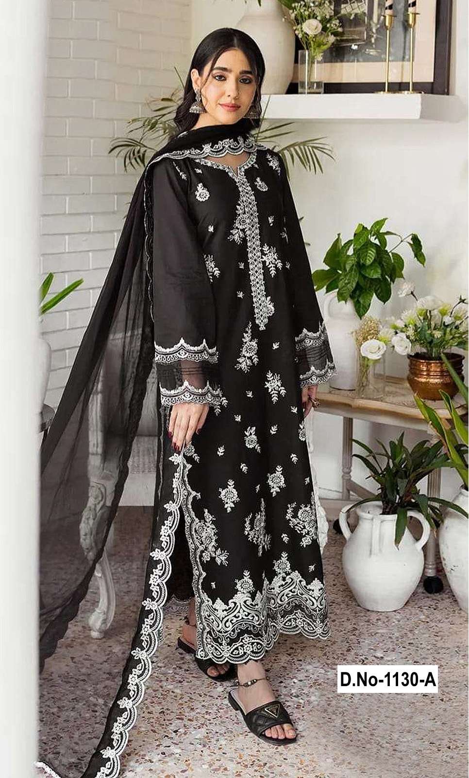 INDIAN DESIGNER FANCY WEDDING PARTY WEAR FAUX GEORGETTE BLACK PAKISTANI STRAIGHT SALWAR SUIT SHF 1130 A