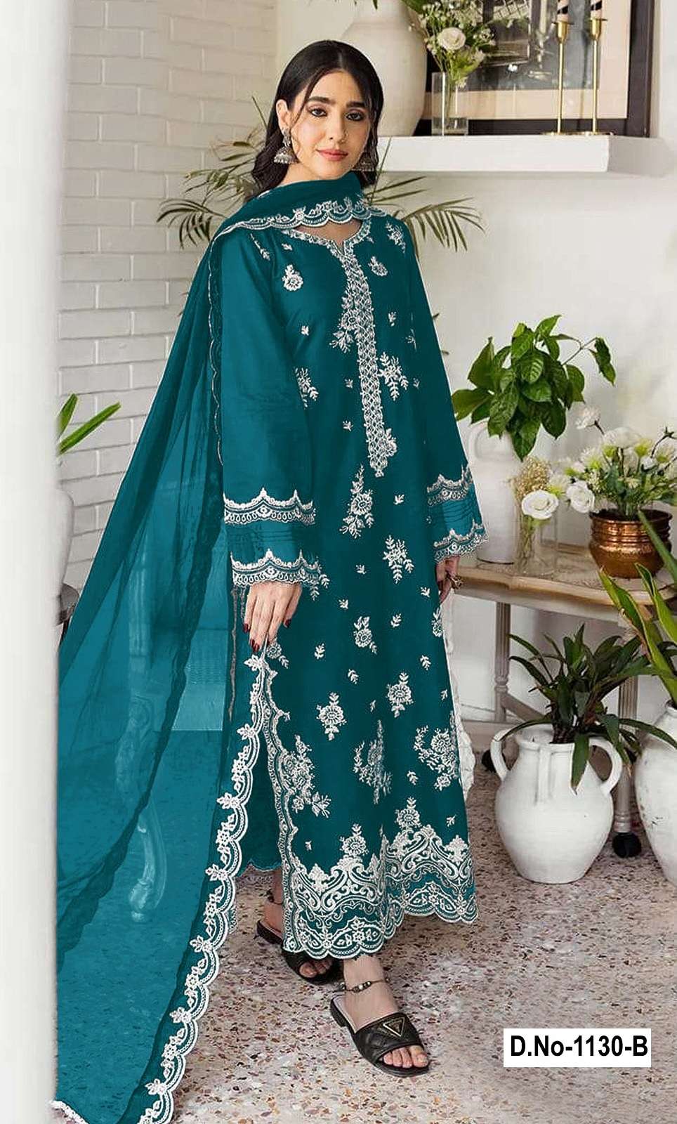 INDIAN DESIGNER FANCY WEDDING PARTY WEAR FAUX GEORGETTE TEAL BLUE PAKISTANI STRAIGHT SALWAR SUIT SHF 1130 B