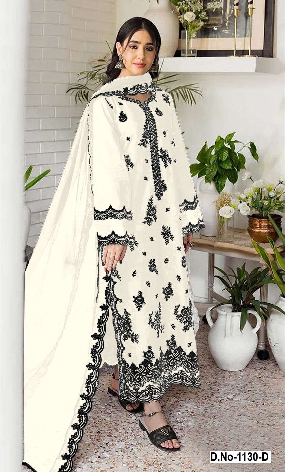 INDIAN DESIGNER FANCY WEDDING PARTY WEAR FAUX GEORGETTE WHITE PAKISTANI STRAIGHT SALWAR SUIT SHF 1130 D