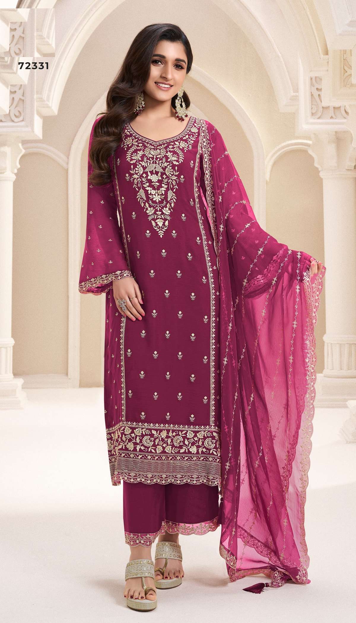 INDIAN PAKISTANI DESIGNER PARTY WEAR CHINON SILK MAGENTA SALWAR SUIT NEW COLLECTION VKM NAISHA 72331