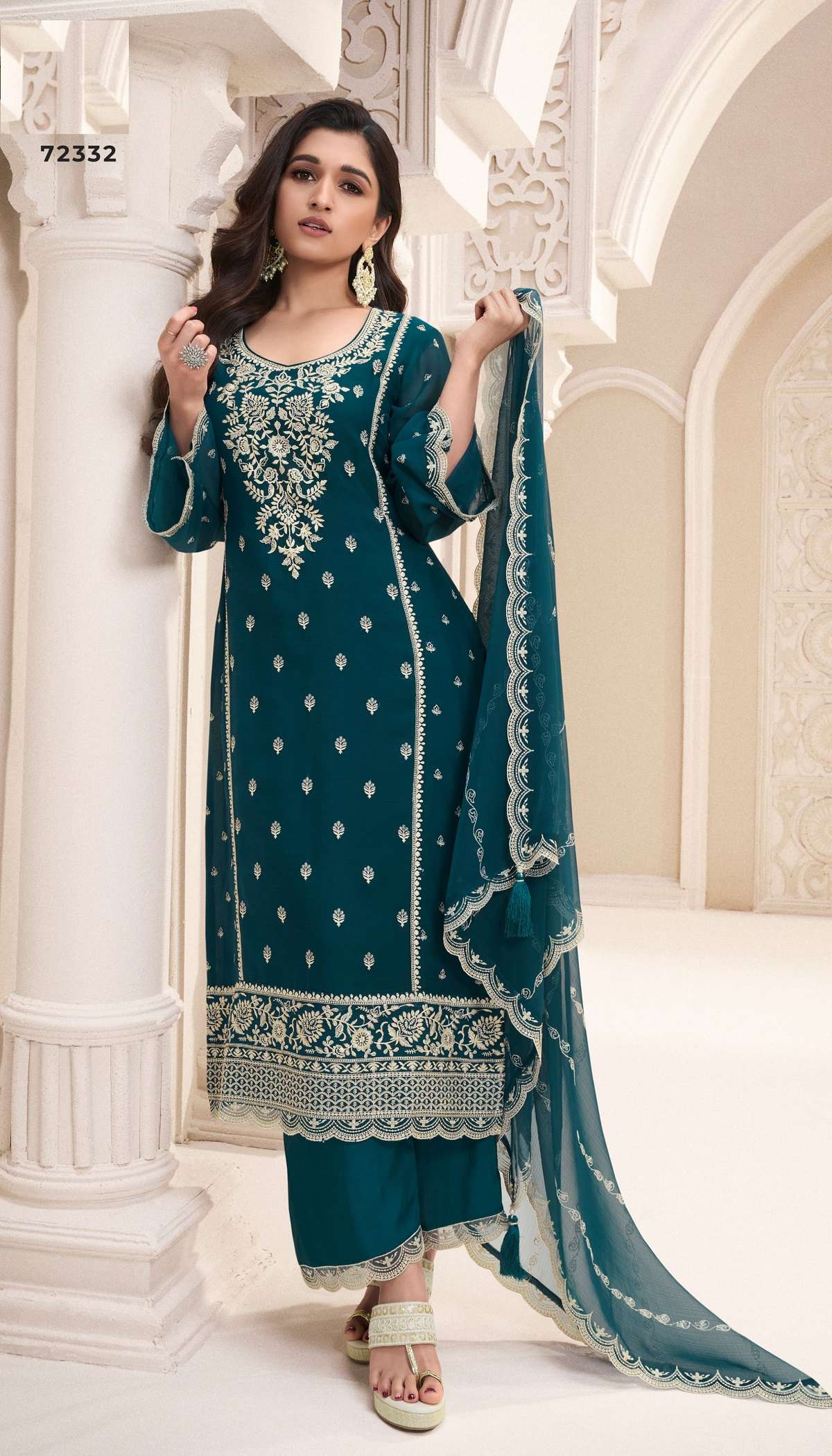 INDIAN PAKISTANI DESIGNER PARTY WEAR CHINON SILK TEAL BLUE SALWAR SUIT NEW COLLECTION VKM NAISHA 72332