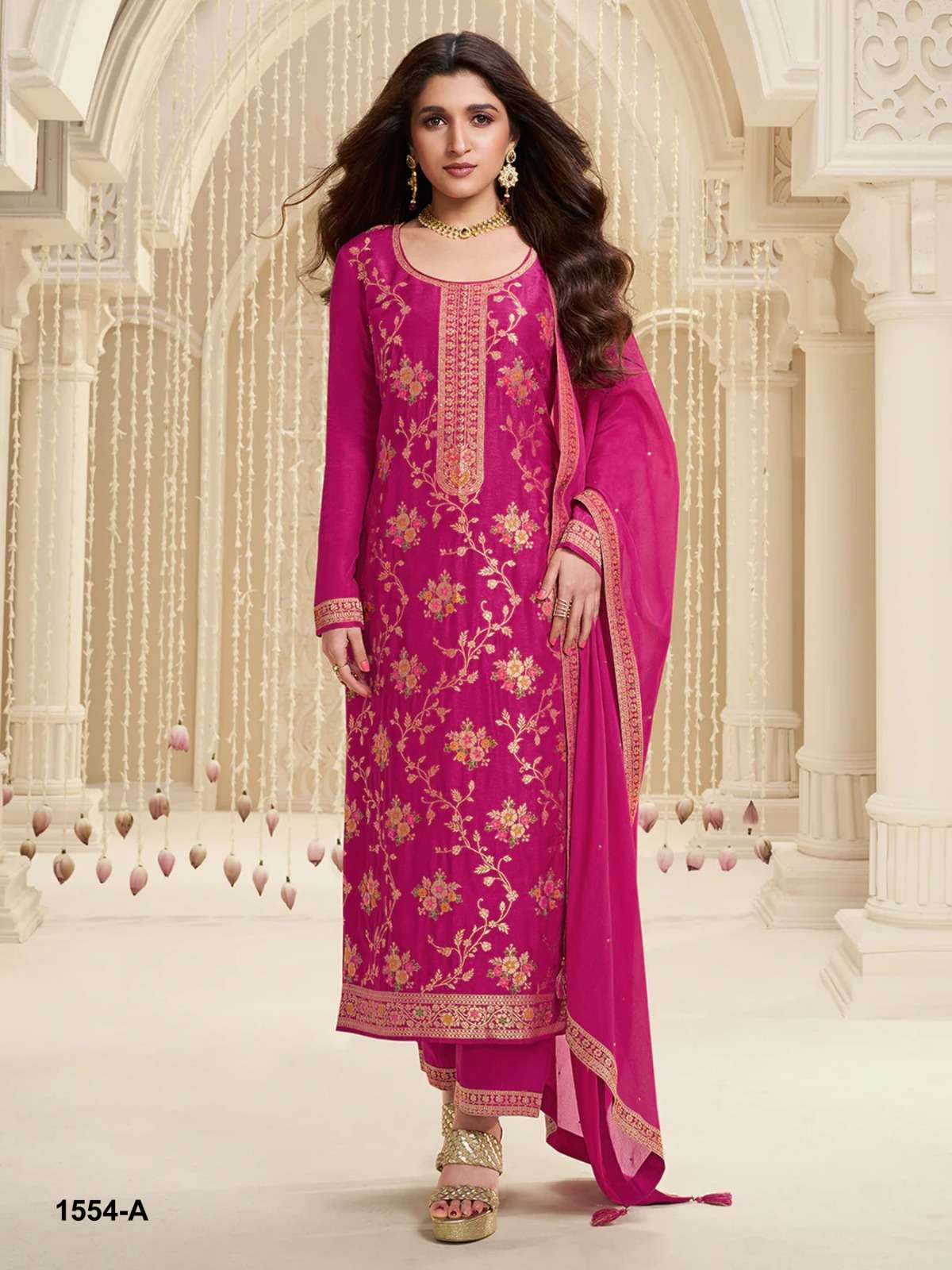 INDIAN PAKISTANI DESIGNER PARTY WEAR JACQUARD SILK PINK SALWAR SUIT NEW COLLECTION CPR 1554 A