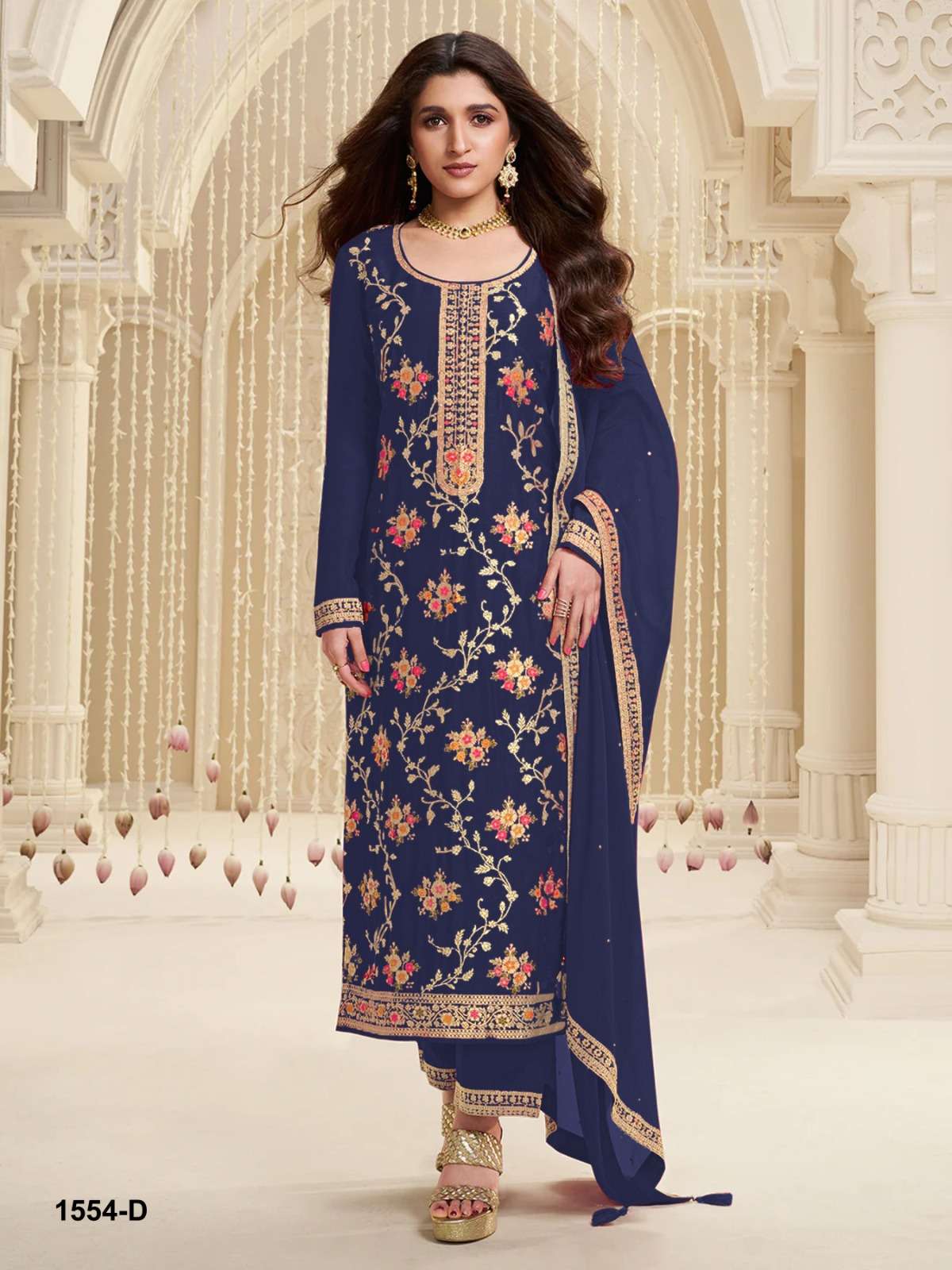 INDIAN PAKISTANI DESIGNER PARTY WEAR JACQUARD SILK BLUE SALWAR SUIT NEW COLLECTION CPR 1554 D