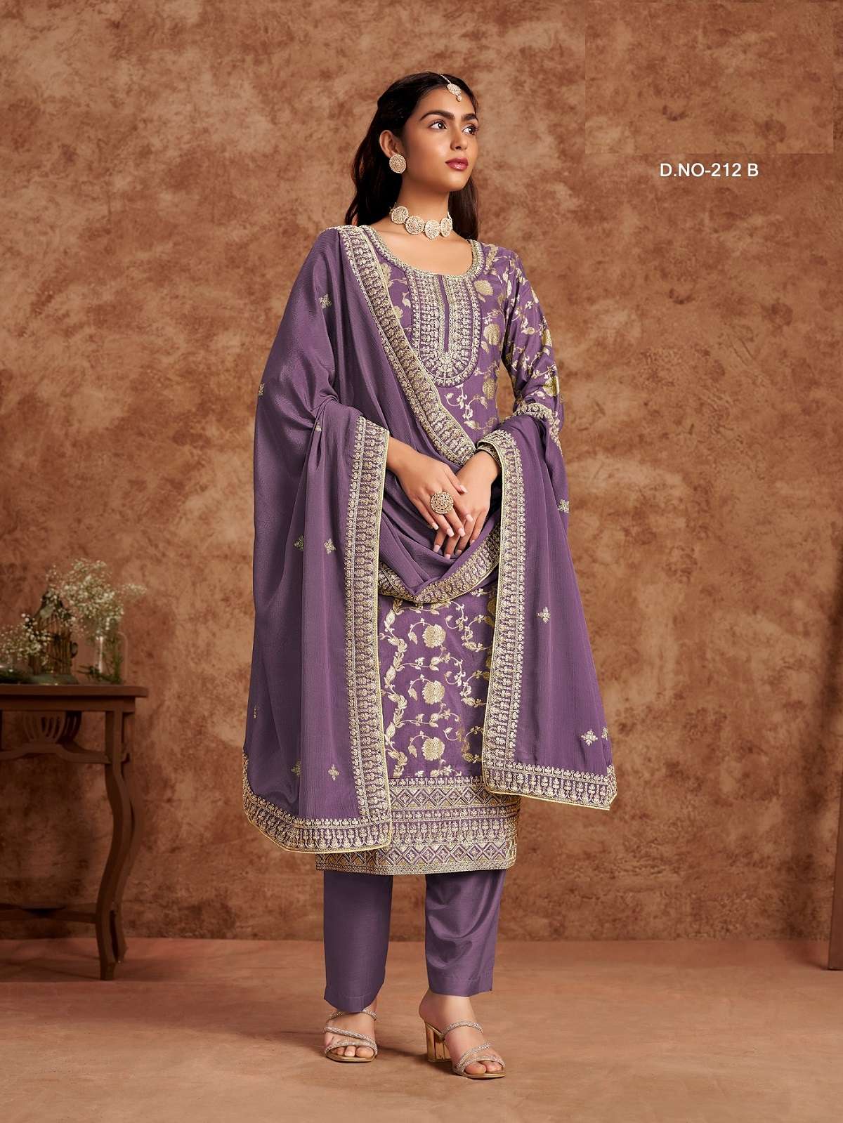 INDIAN PAKISTANI DESIGNER PARTY WEAR JACQUARD SILK LAVENDER SALWAR SUIT NEW COLLECTION ANY 212 B