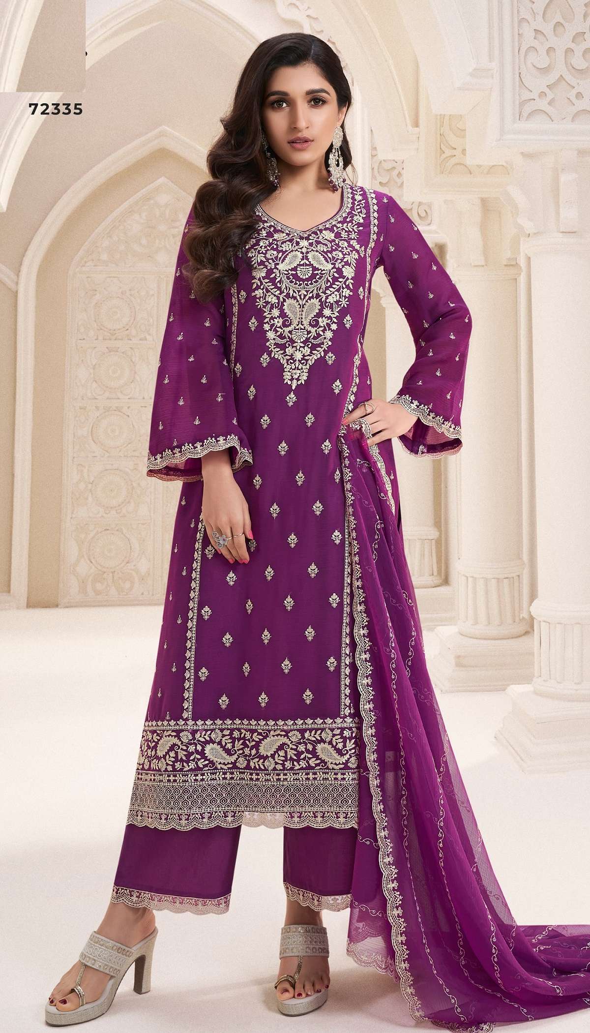 INDIAN PAKISTANI DESIGNER PARTY WEAR PURPLE CHINON SILK SALWAR SUIT NEW COLLECTION VKM NAISHA 72335