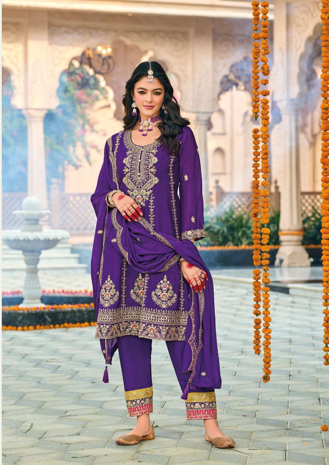 NEW DESIGNER FANCY PARTY WEAR CHINON INDIAN PURPLE SALWAR SUIT DST EB GAZAL 1773