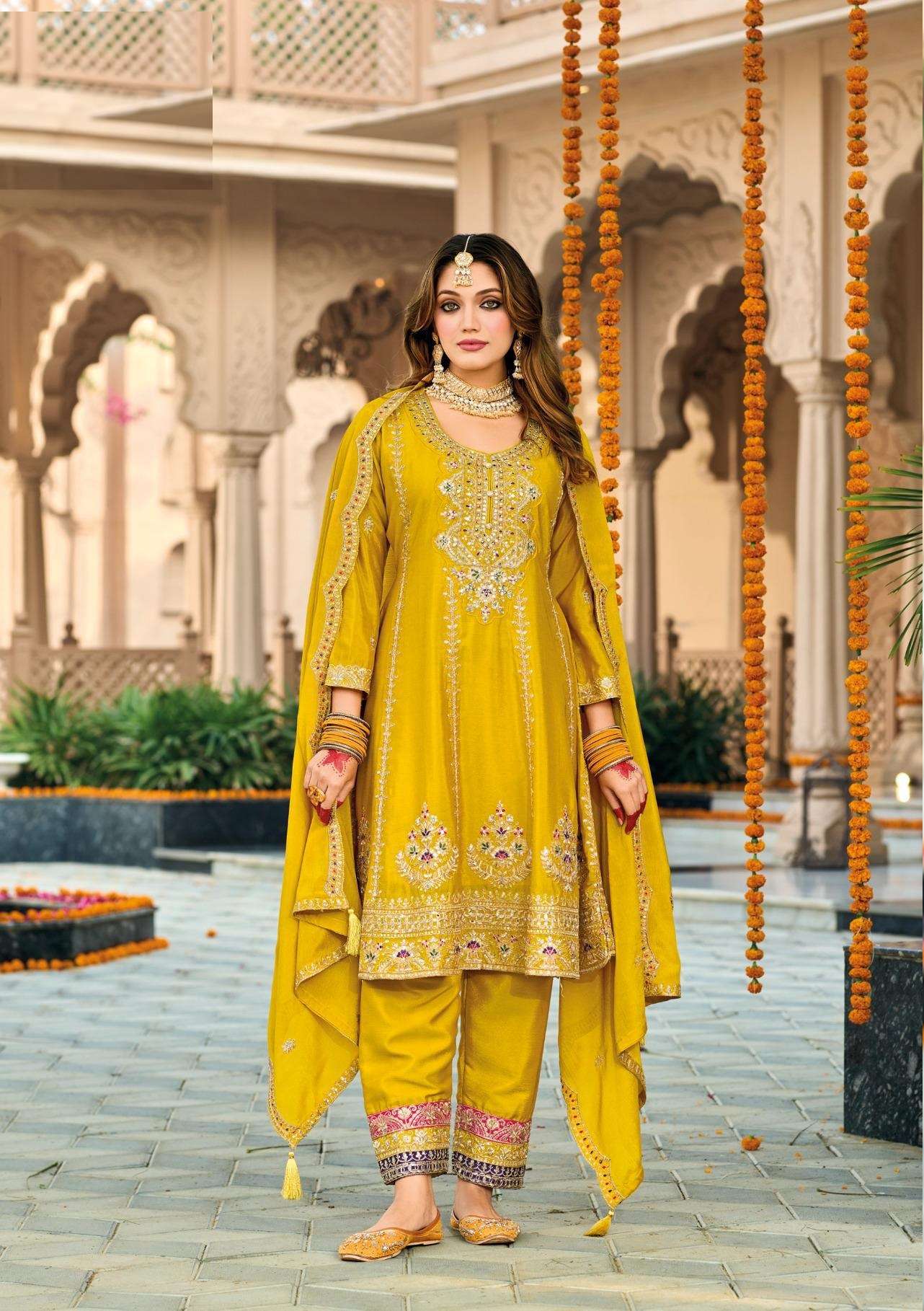 NEW DESIGNER FANCY PARTY WEAR CHINON INDIAN YELLOW SALWAR SUIT DST EB GAZAL 1772