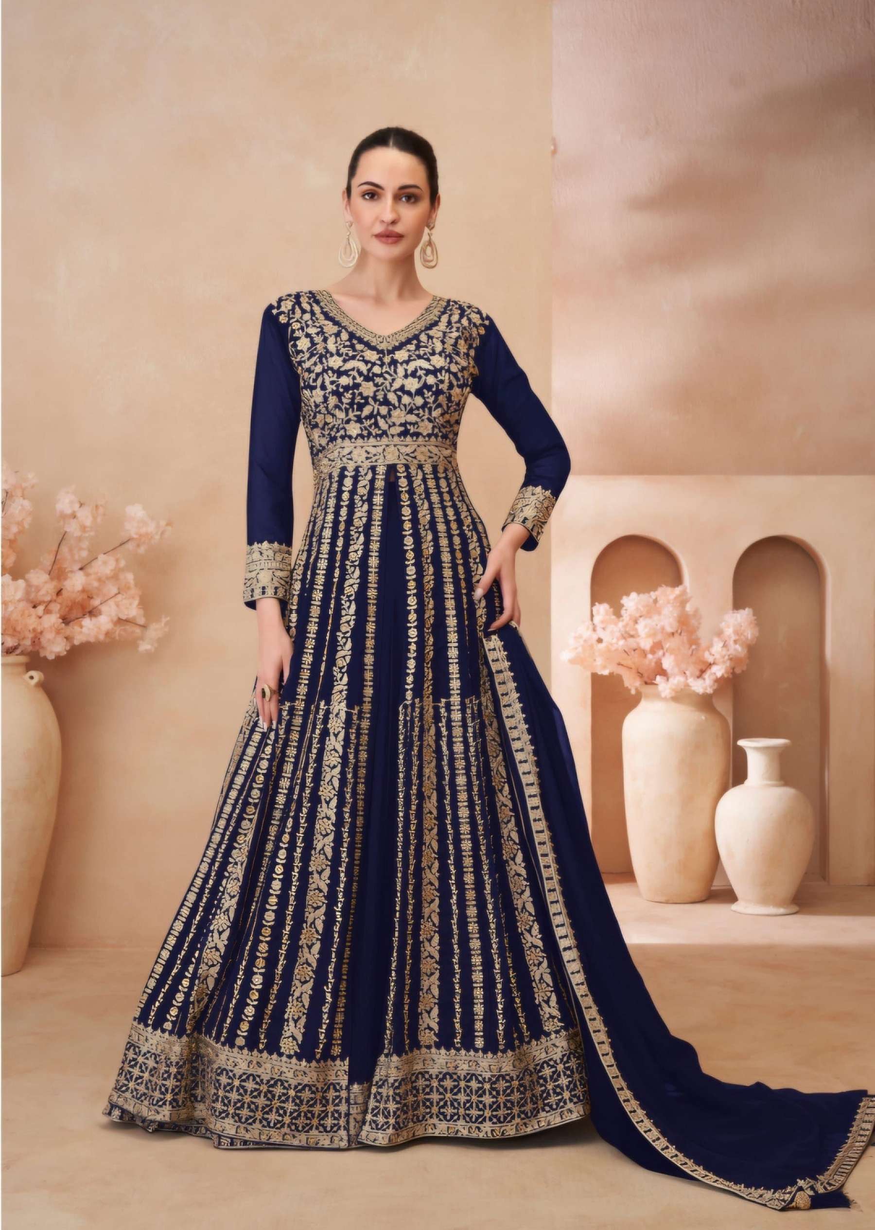 DESIGNER FANCY GEORGETTE LONG BLUE ANARKALI GOWN SALWAR SUIT NEW COLLECTION DST GLAMOUAR 3101