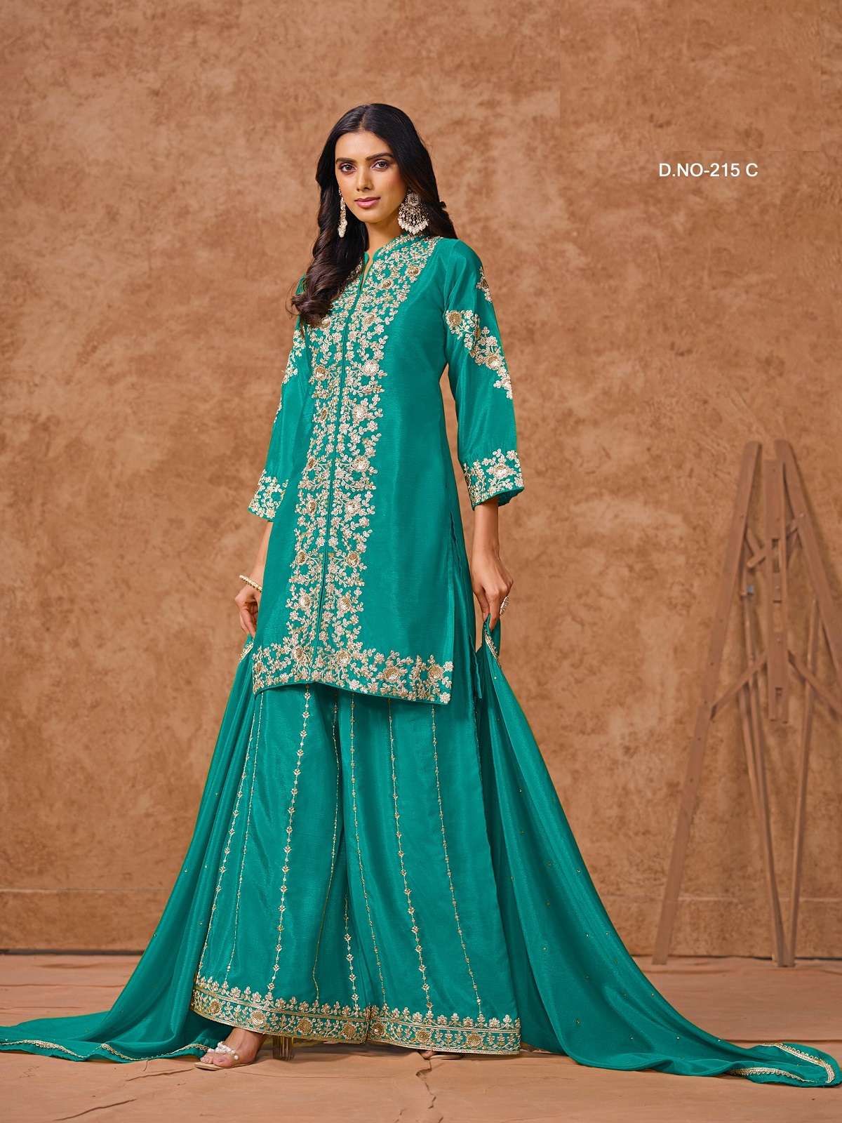 DESIGNER FANCY REAL CHINON BLUE SHARARA PALAZZO SALWAR SUIT NEW COLLECTION ANY 215 C