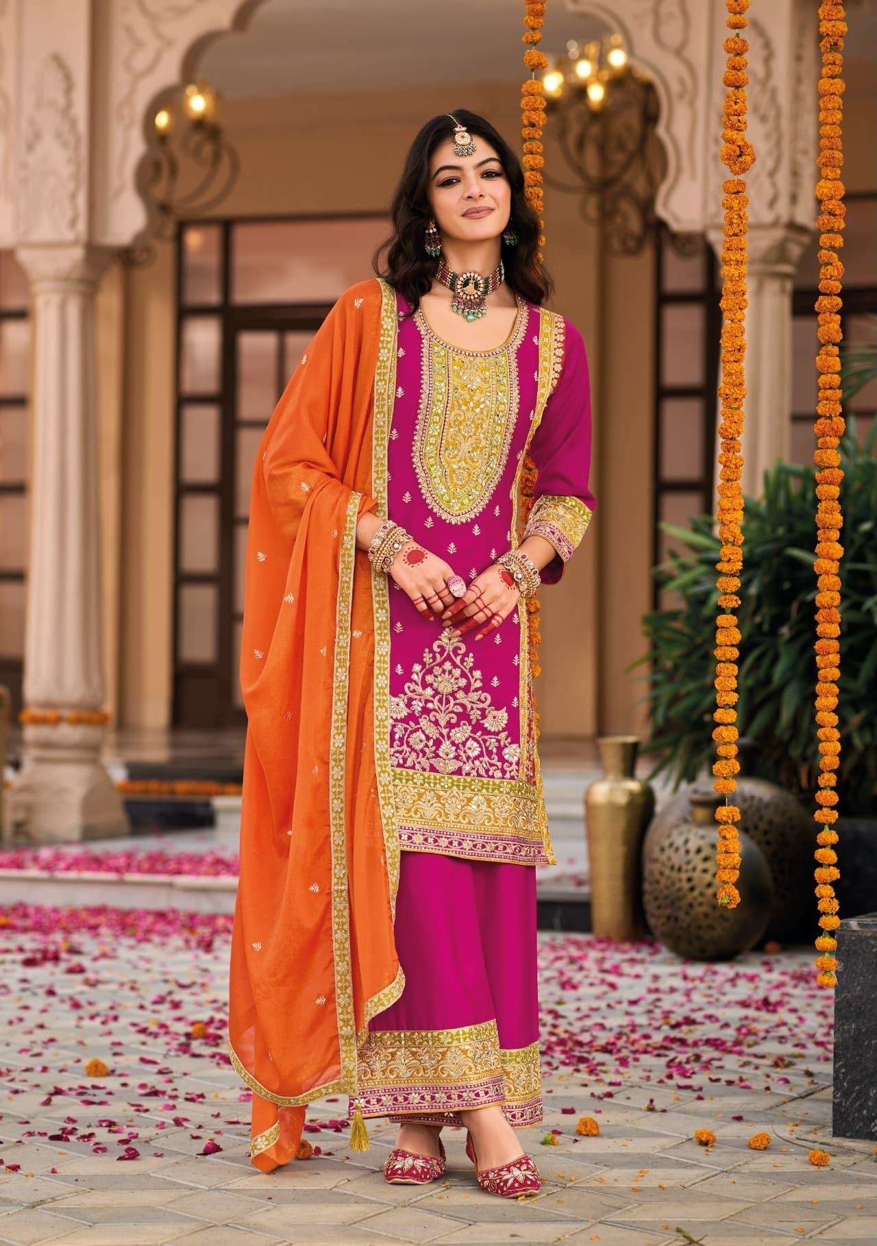 DESIGNER FANCY REAL CHINON PINK SHARARA PALAZZO SALWAR SUIT NEW COLLECTION DST EBA SWARA 1846