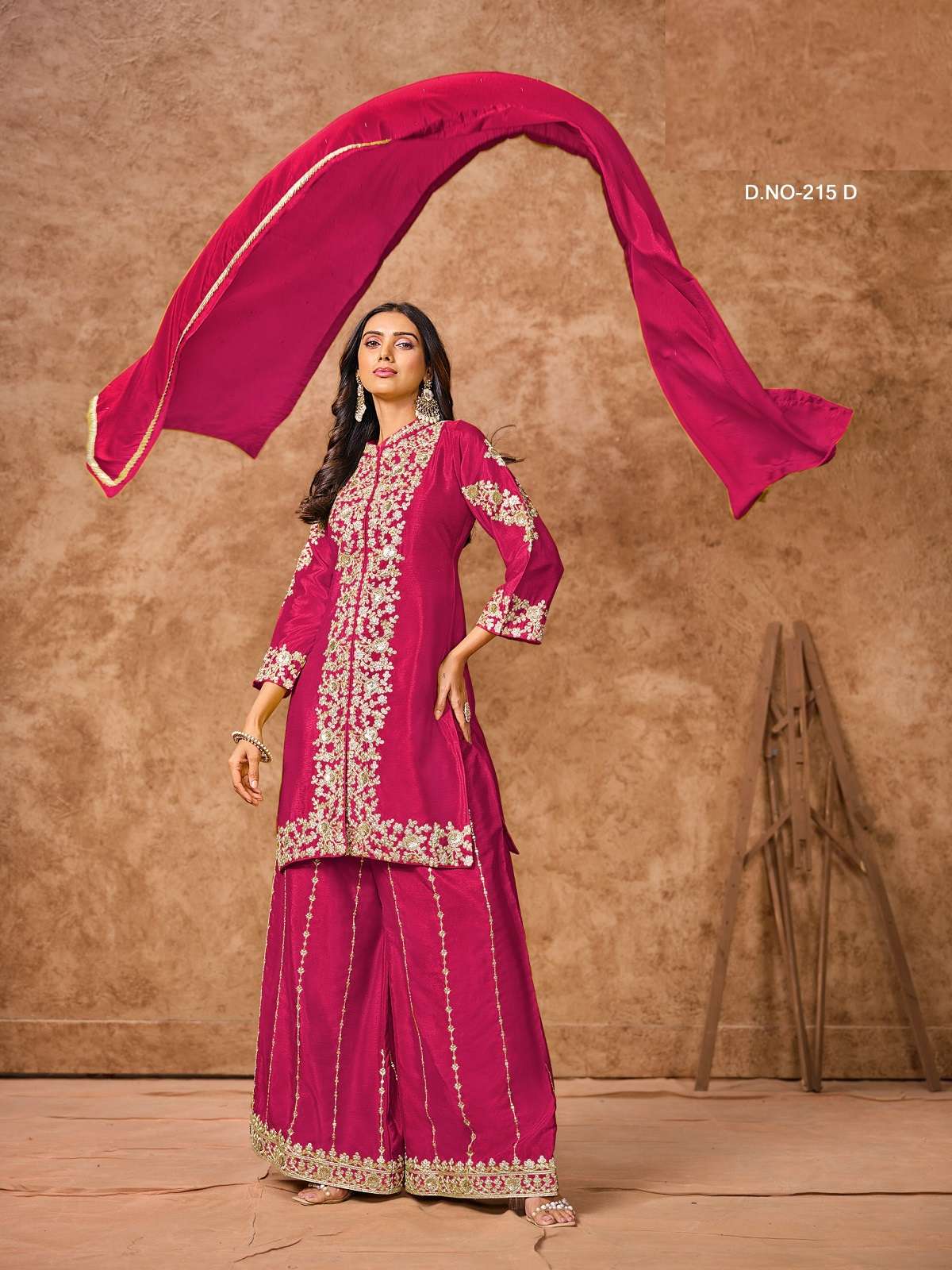 DESIGNER FANCY REAL CHINON PINK SHARARA PALAZZO SALWAR SUIT NEW COLLECTION ANY 215 D