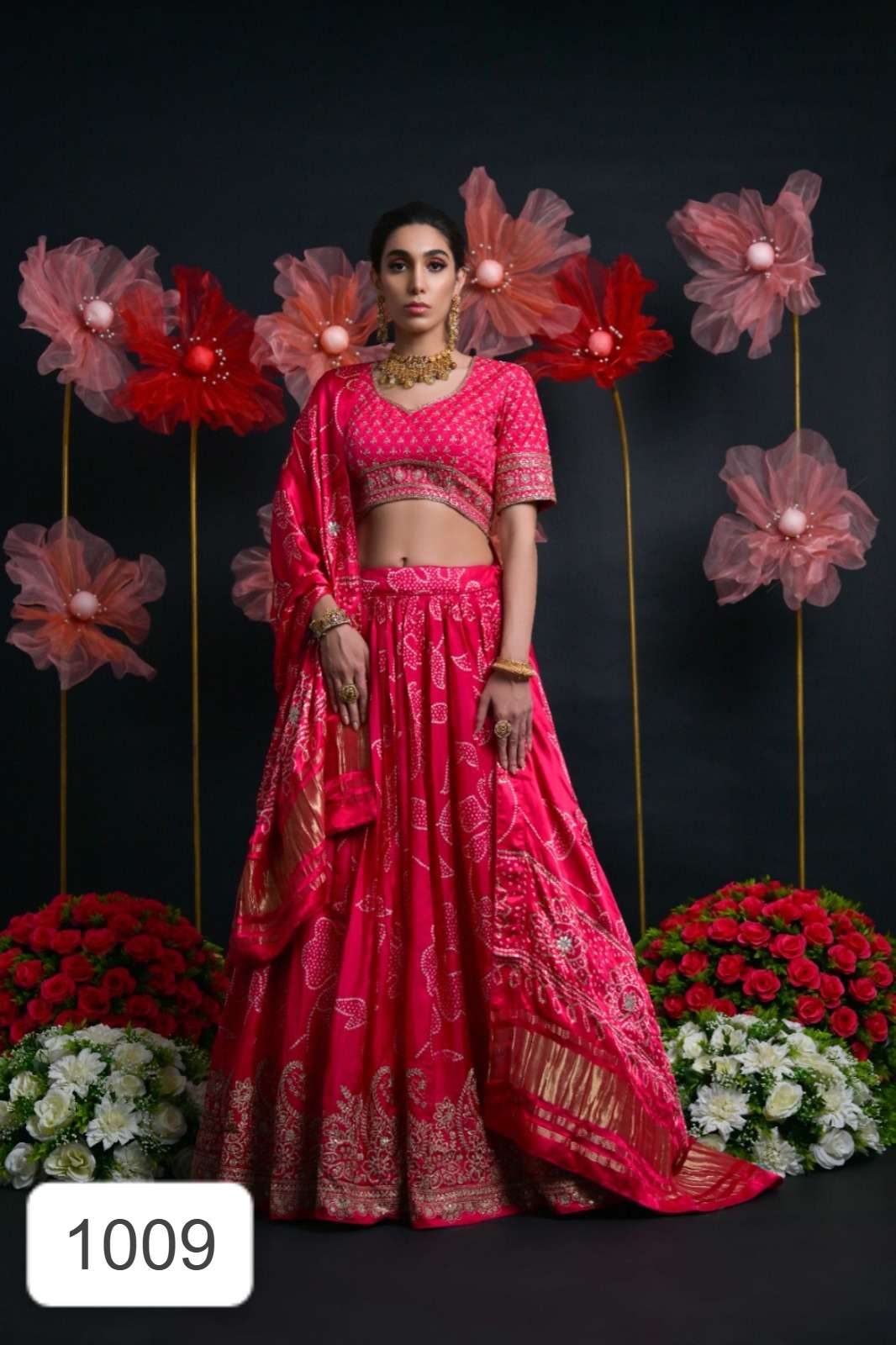DESIGNER FANCY WEDDING PART WEAR GAAJI RUSSIAN SILK RED LEHENGA CHOLI WITH GOTA PATTI AND SEQUENCE WORK SM SHLOKA 1009