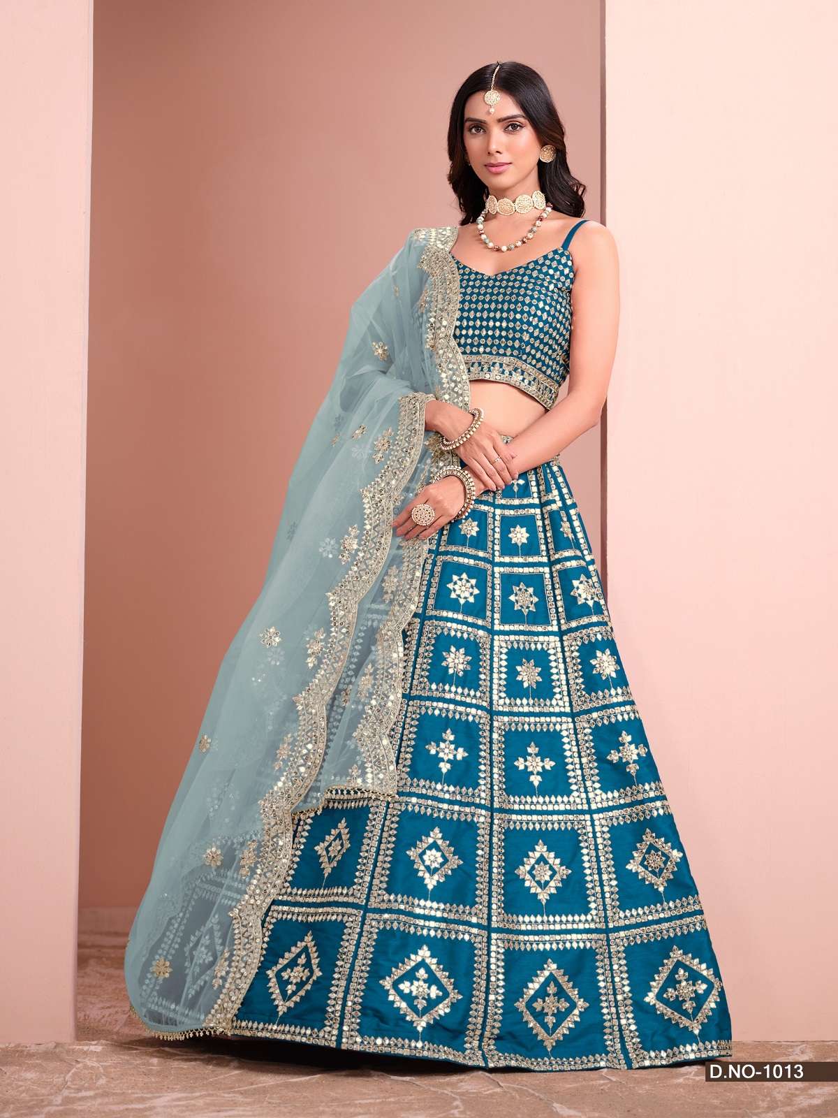 DESIGNER FANCY WEDDING PARTY WEAR ART SILK BLUE LEHENGA CHOLI ANY MEHVISH 1013