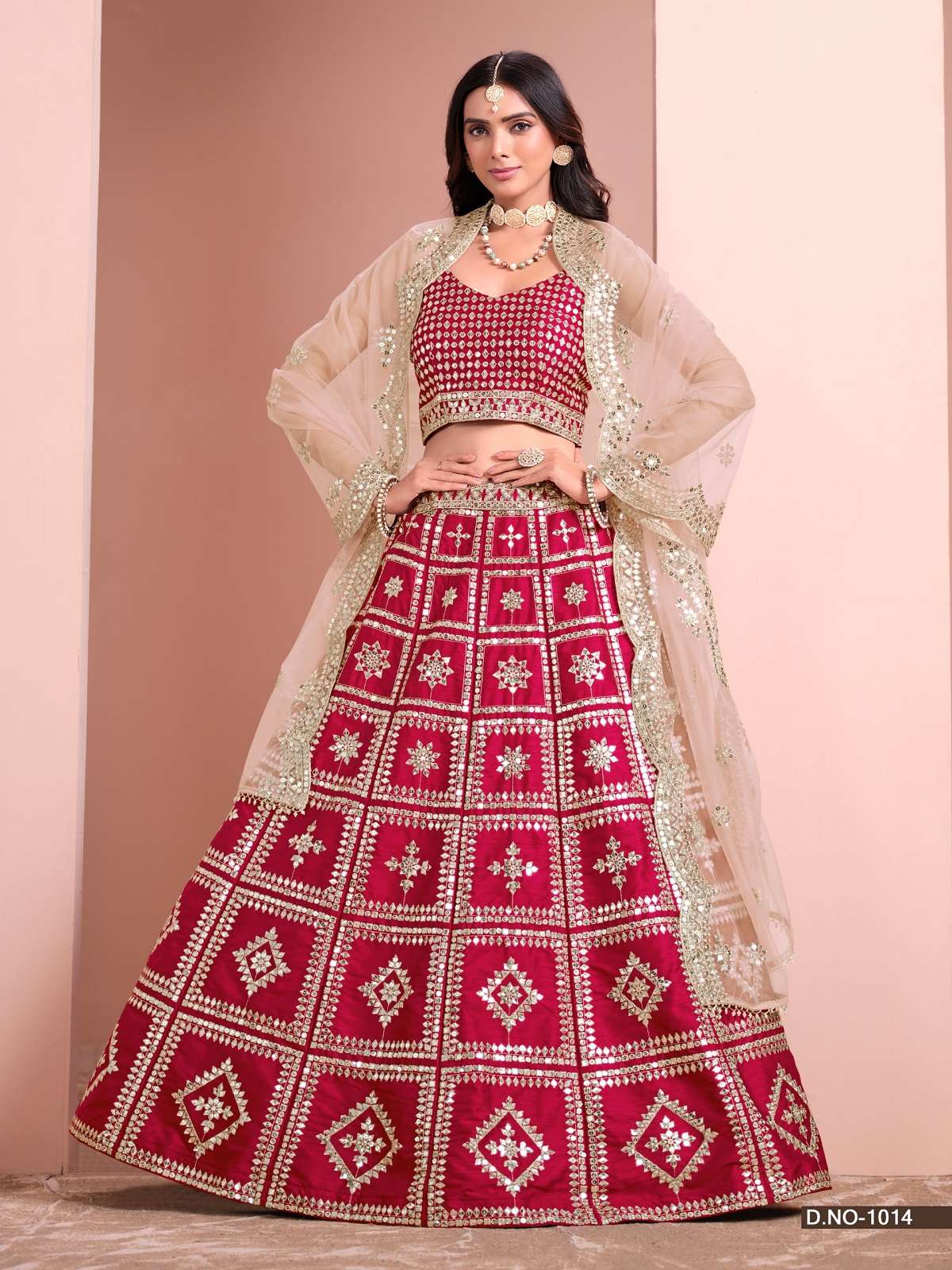 DESIGNER FANCY WEDDING PARTY WEAR ART SILK RED LEHENGA CHOLI ANY MEHVISH 1014