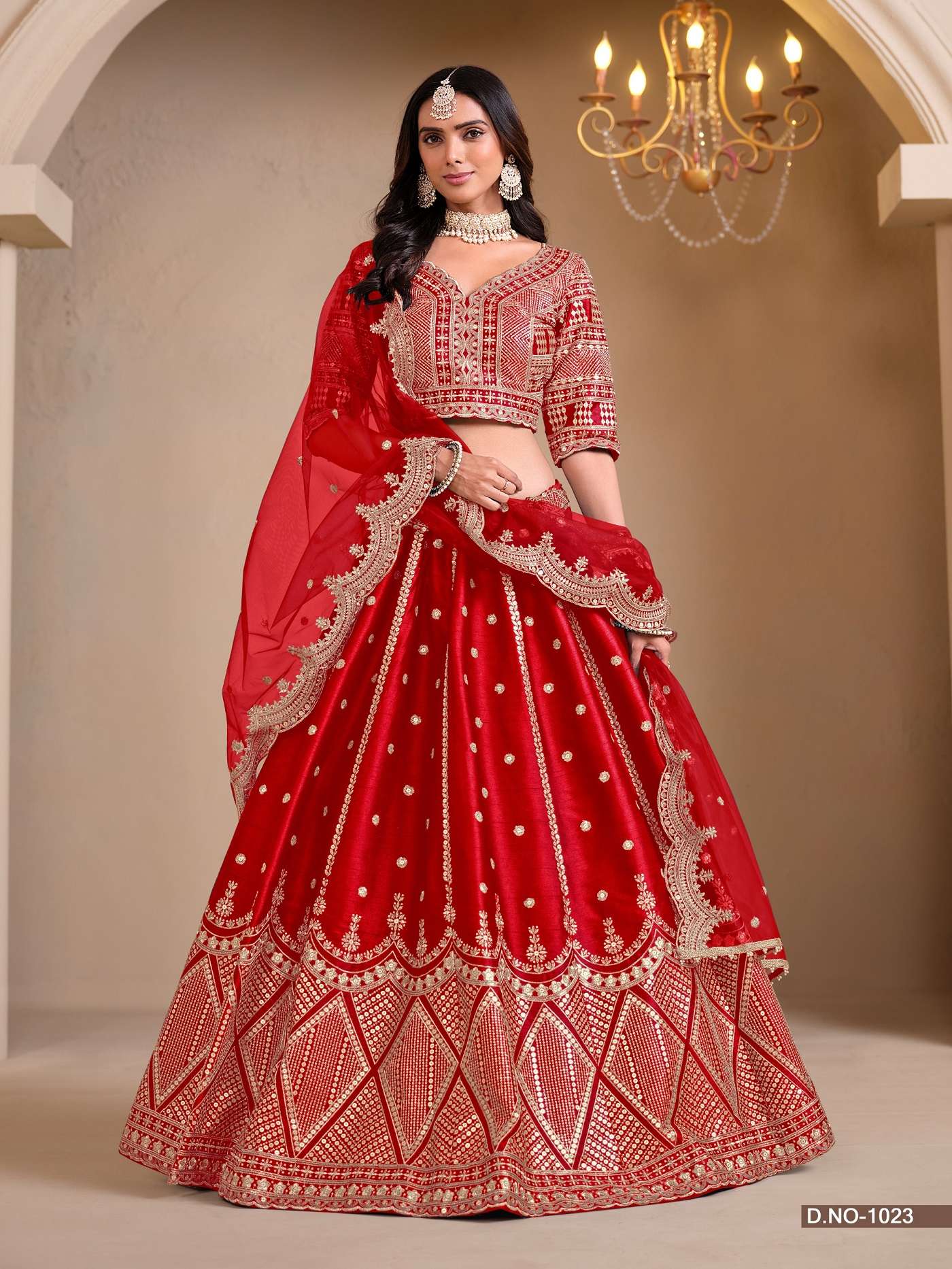 DESIGNER FANCY WEDDING PARTY WEAR ART SILK RED LEHENGA CHOLI ANY MEHVISH NUREH 1023